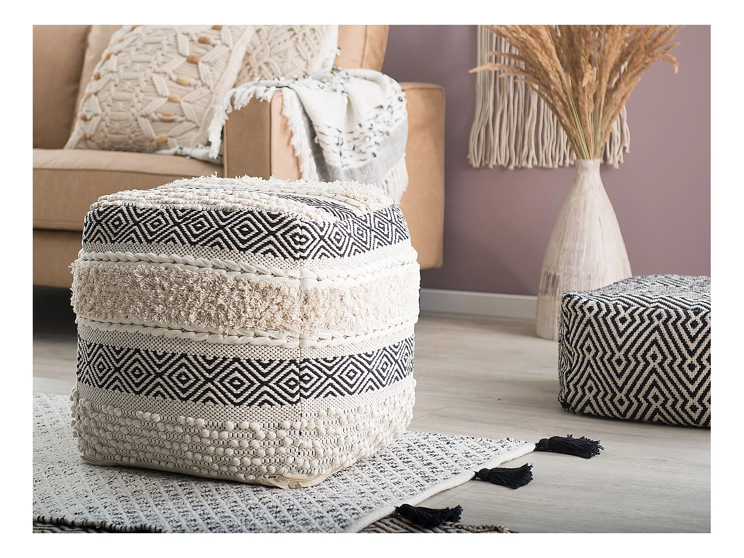 Poef KANAM Katoen Beige 50 cm 50 cm 50 cm