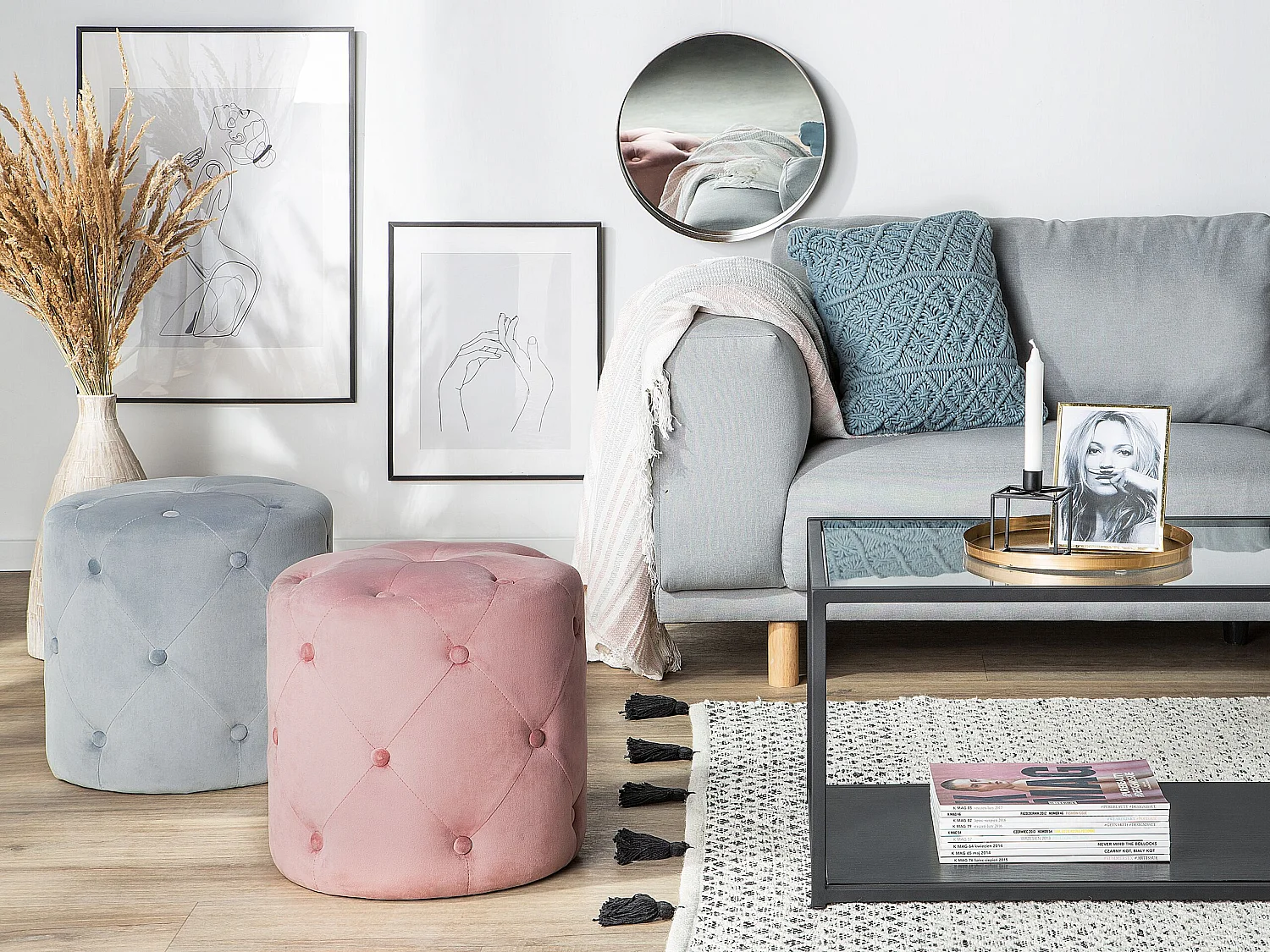 Pouf COROLLA Velours Gris clair 40 cm 40 cm 40 cm