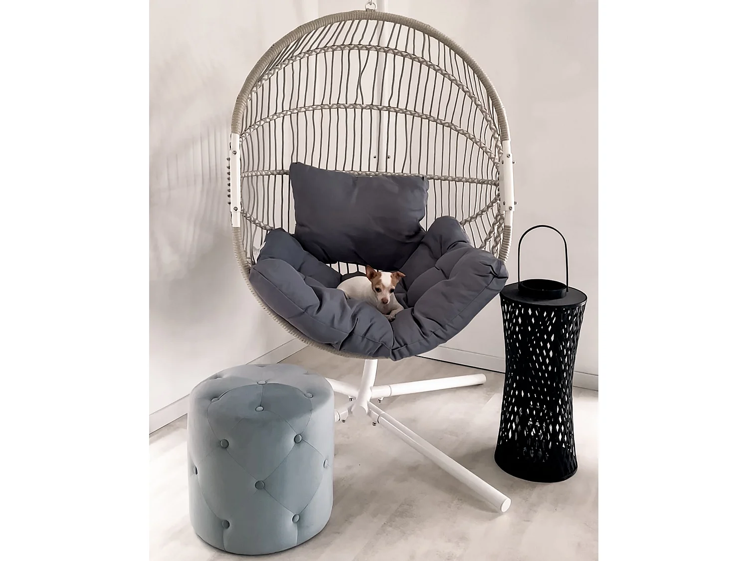 Pouf COROLLA Samtstoff Hellgrau 40 cm 40 cm 40 cm