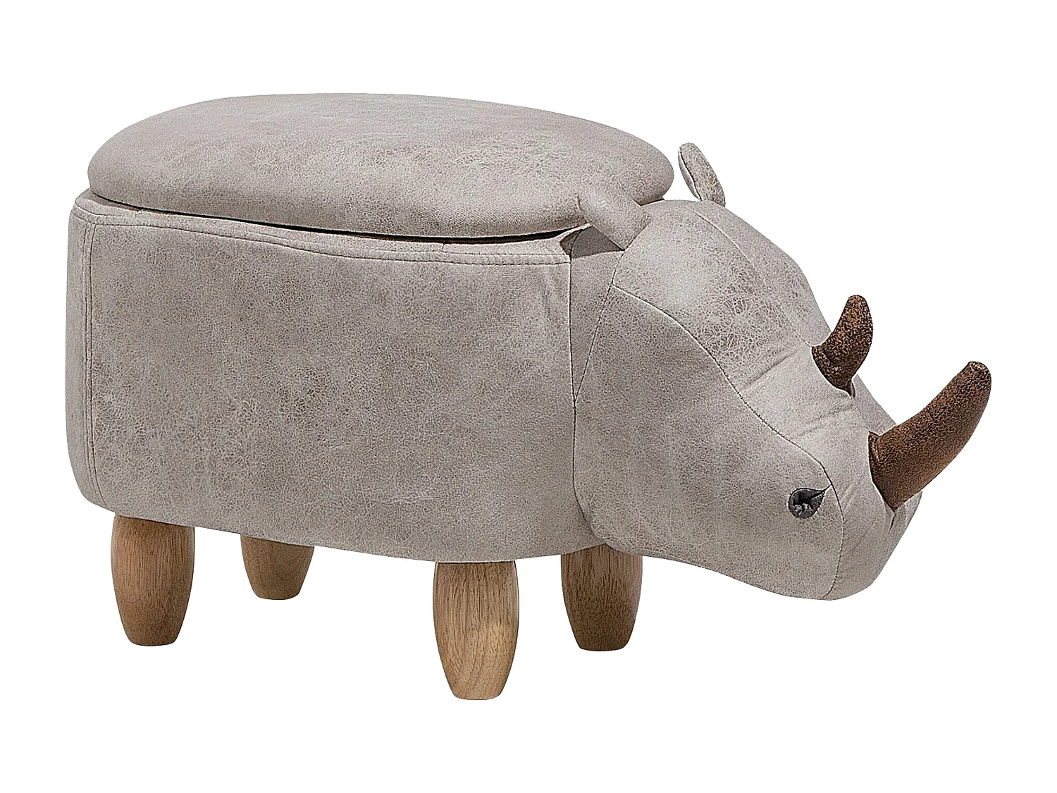 Tabouret de rangement animal RHINO Cuir PU Gris clair Rhinocéros
