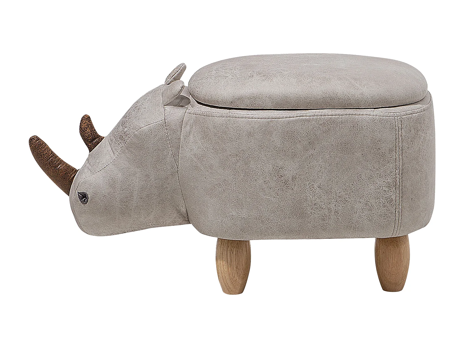 Tabouret de rangement animal RHINO Cuir PU Gris clair Rhinocéros