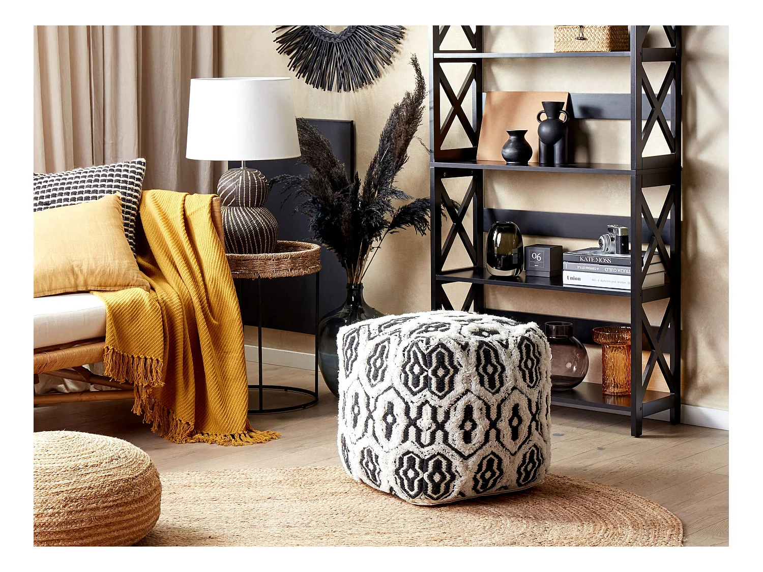 Puf ORAI Lana Negro/Blanco 45 cm 45 cm 45 cm