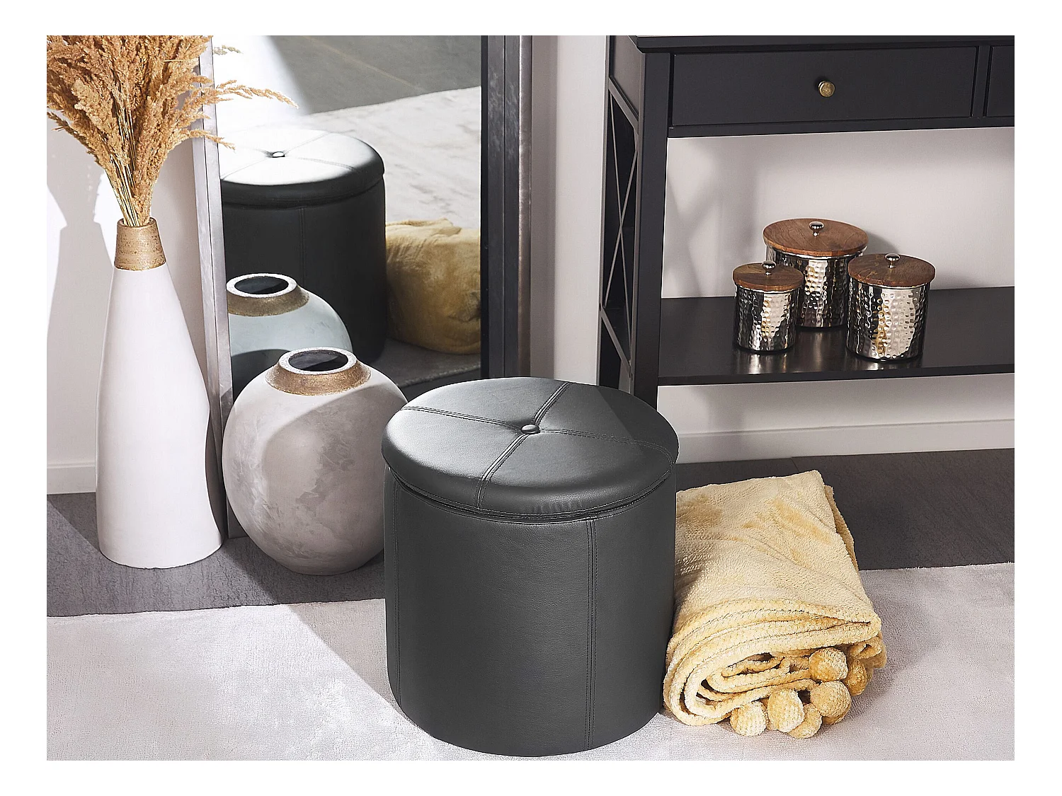 Pouf de rangement MARYLAND Cuir PU Noir