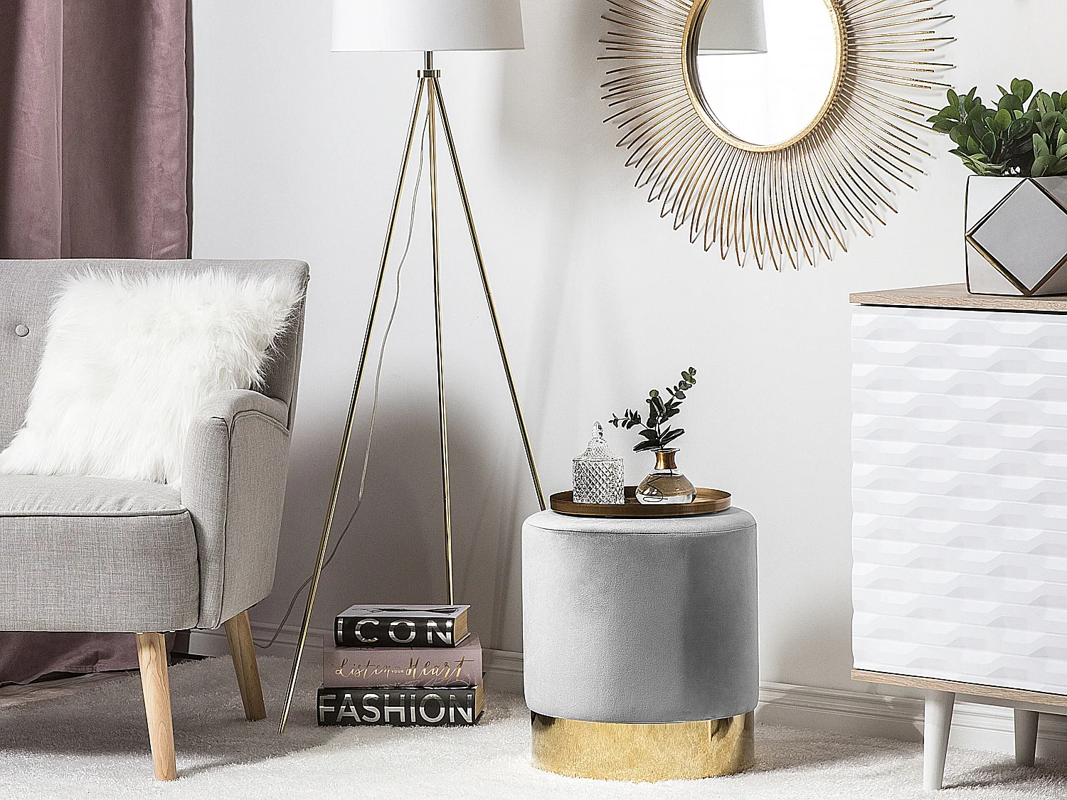 Pouf SOPHIA Velours Gris clair