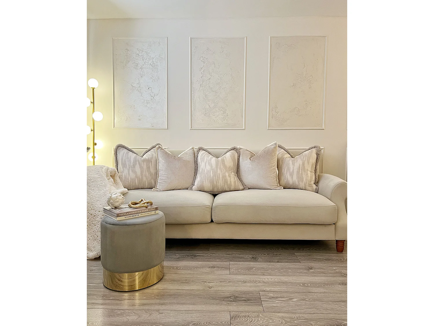 Pouf SOPHIA Samtstoff Hellgrau 39 cm 39 cm 40 cm