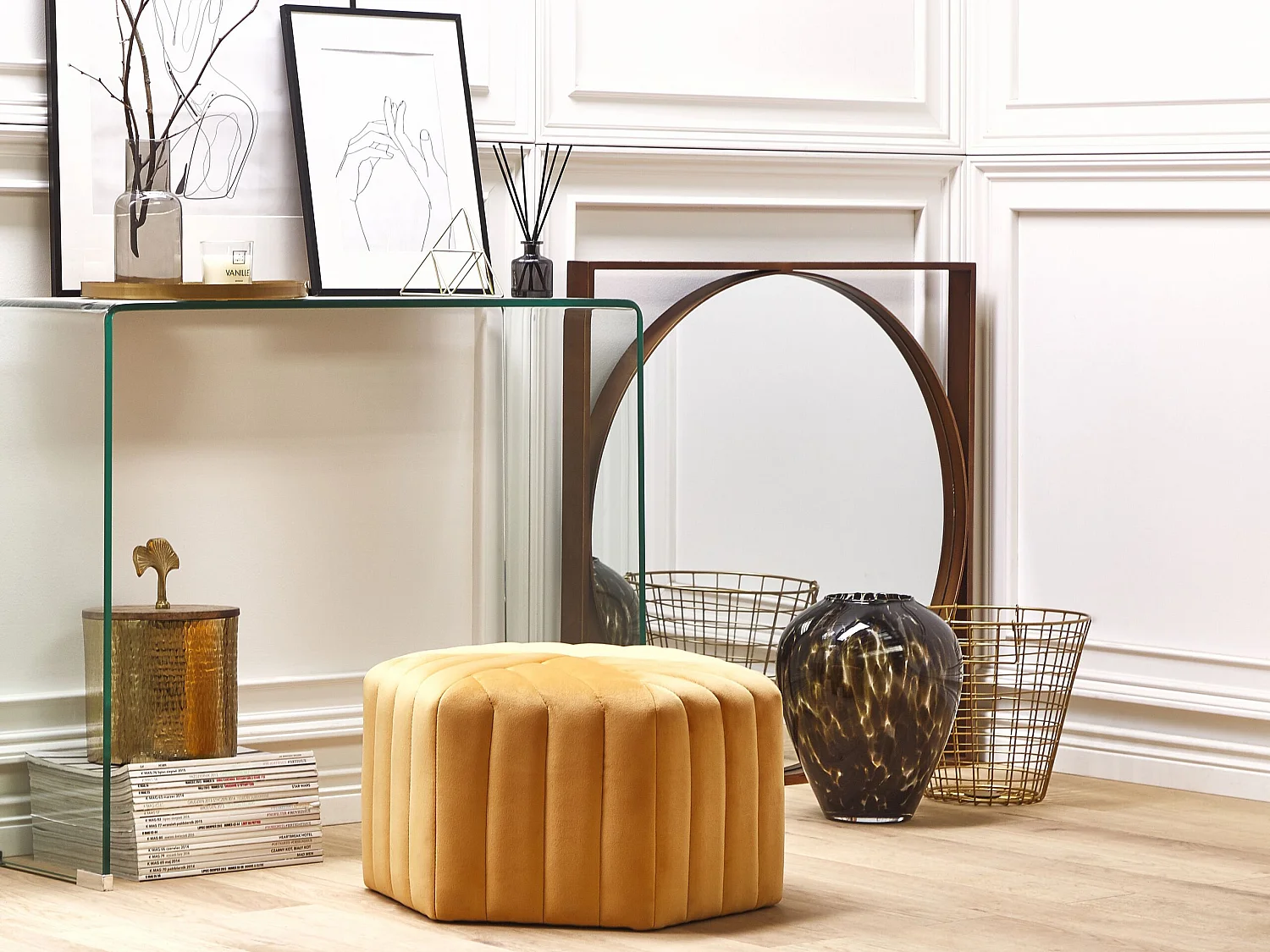 Pouf MURIETTA Velours Moutarde