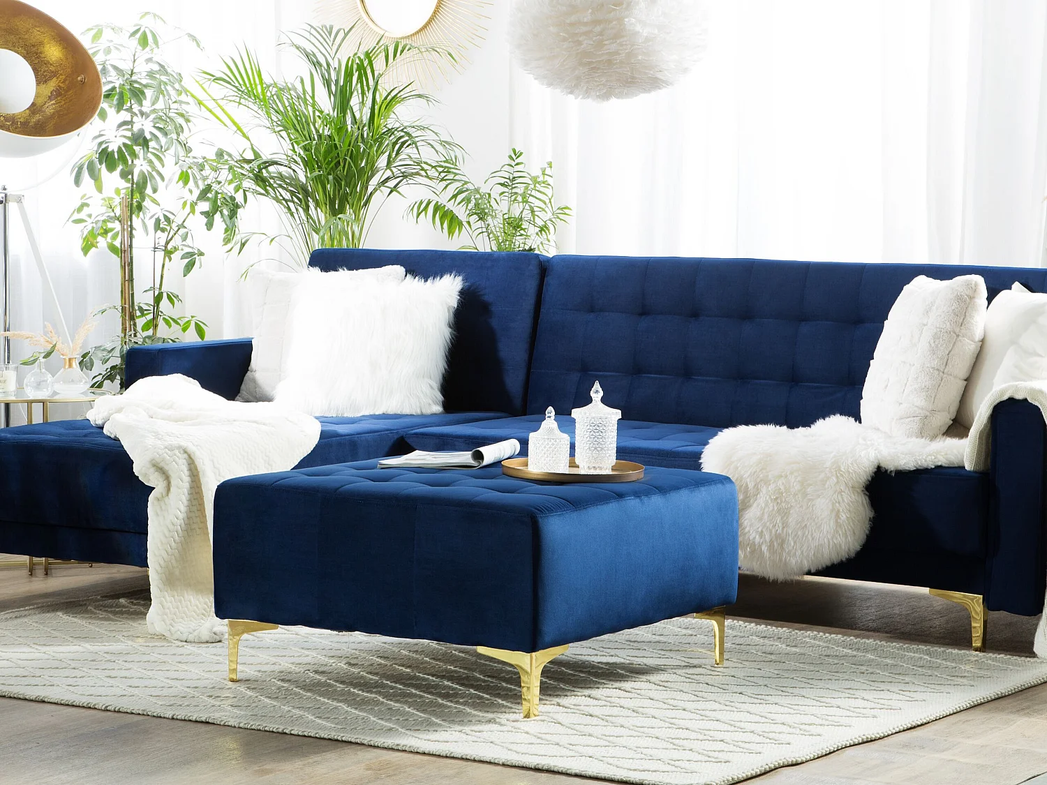 Ottoman ABERDEEN Velours Bleu marine