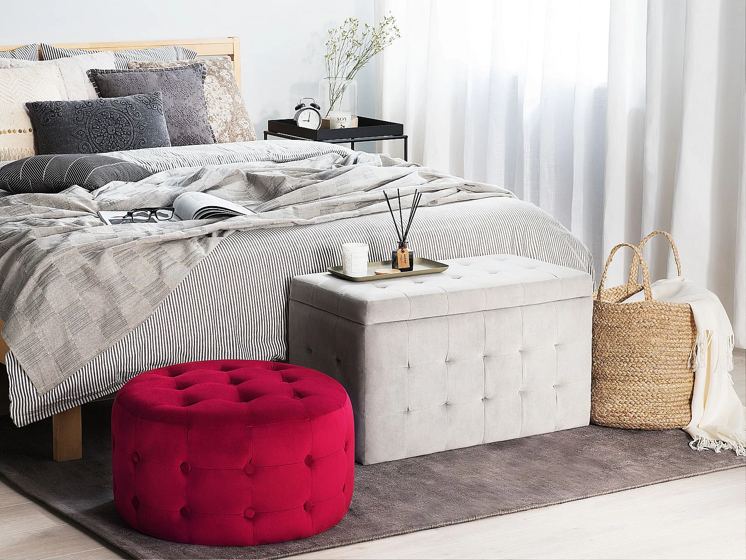 Poef TAMPA Fluweel Fuchsiapaars 55 cm 55 cm 30 cm