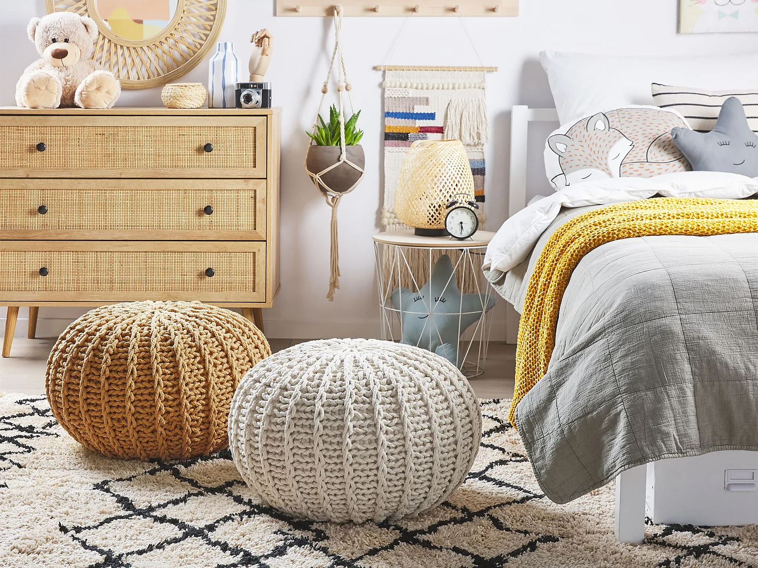 Pouf CONRAD Coton Moutarde 50 cm 50 cm 35 cm