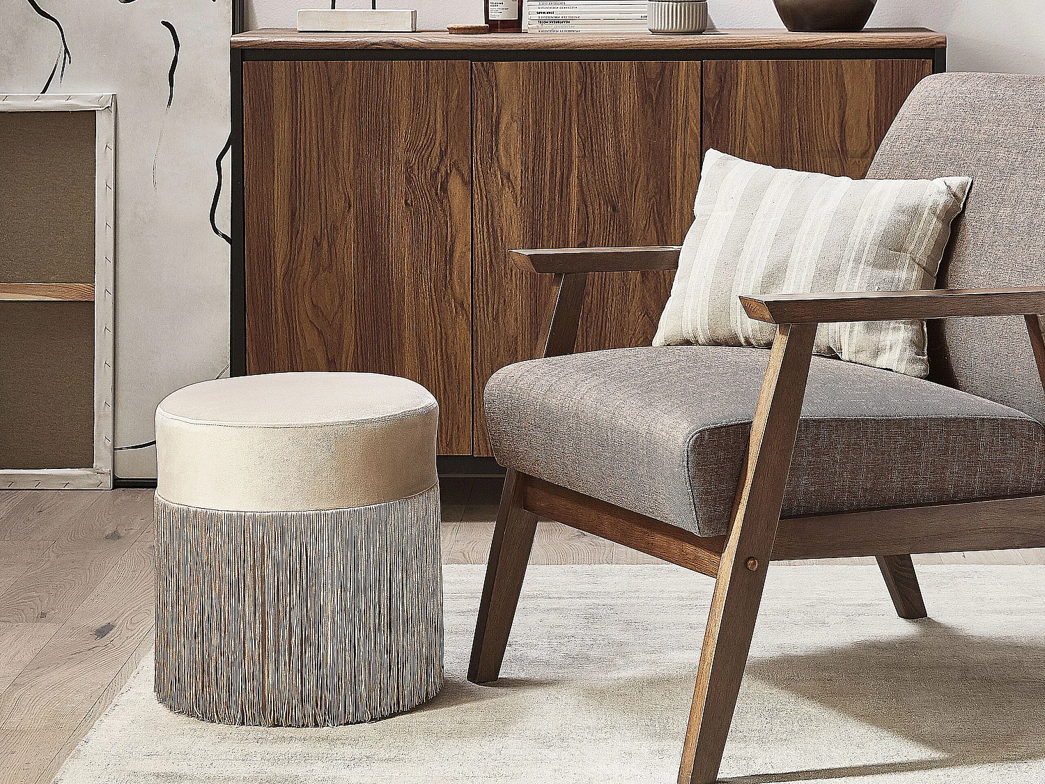 Pouf VIRGINIA Velours Taupe 36 cm 36 cm 38 cm