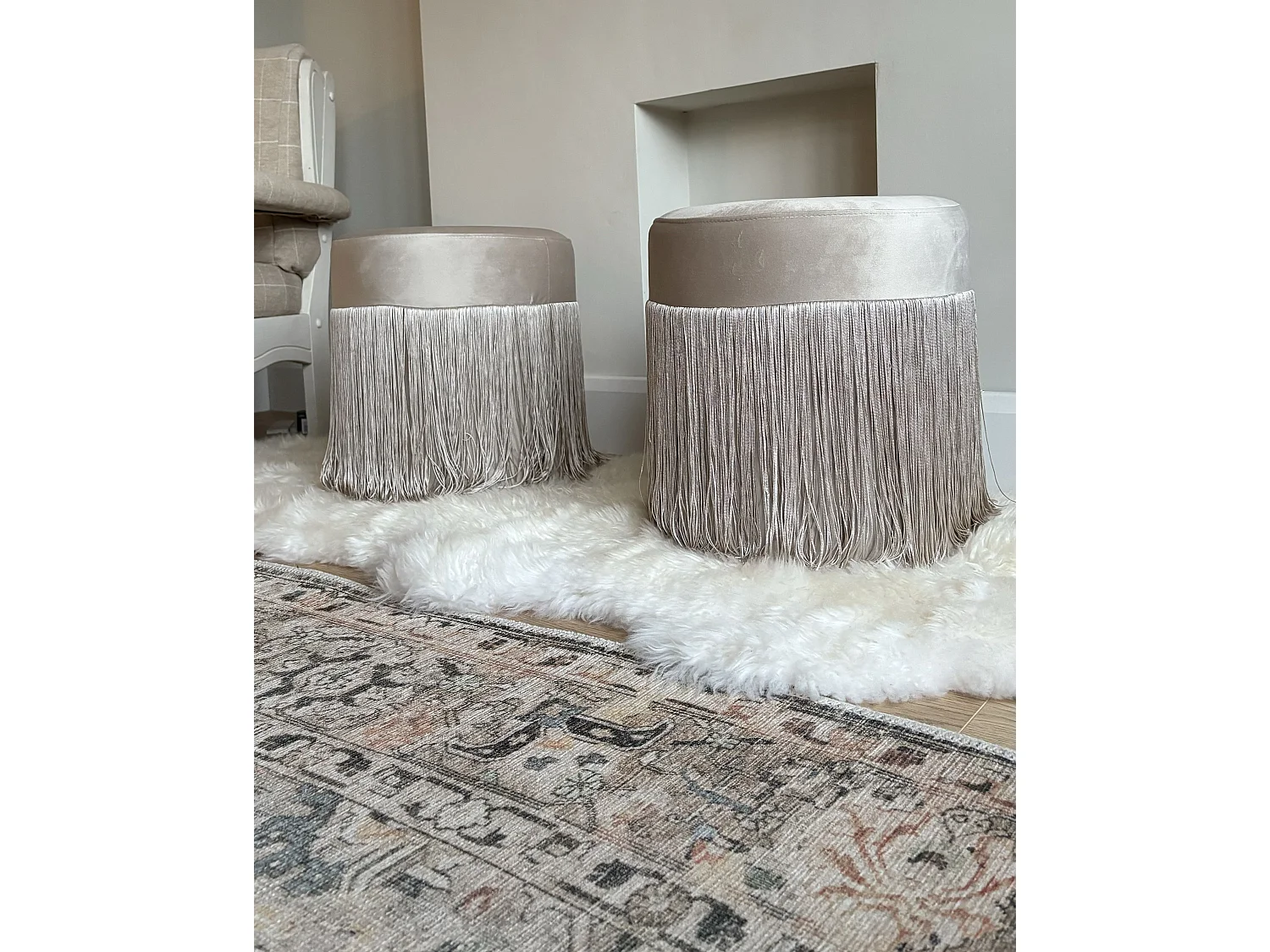 Pouf VIRGINIA Velours Taupe 36 cm 36 cm 38 cm