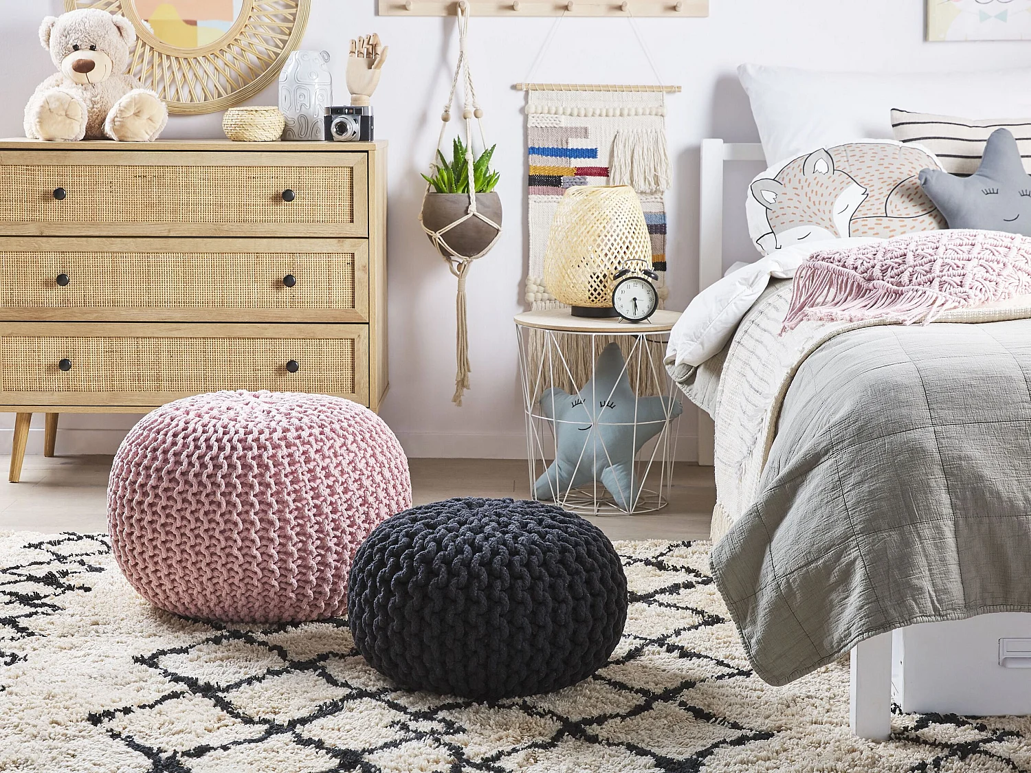 Pouf CONRAD Baumwolle Rosa 50 cm 50 cm 35 cm