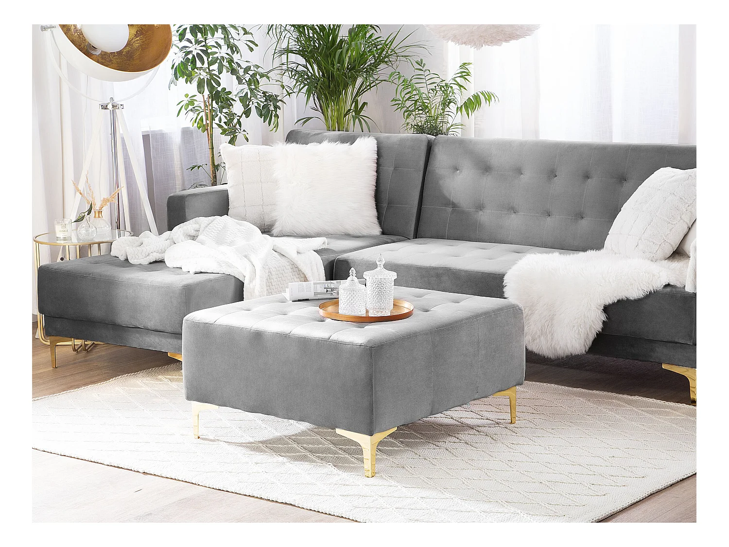 Ottomaan ABERDEEN Fluweel Grijs