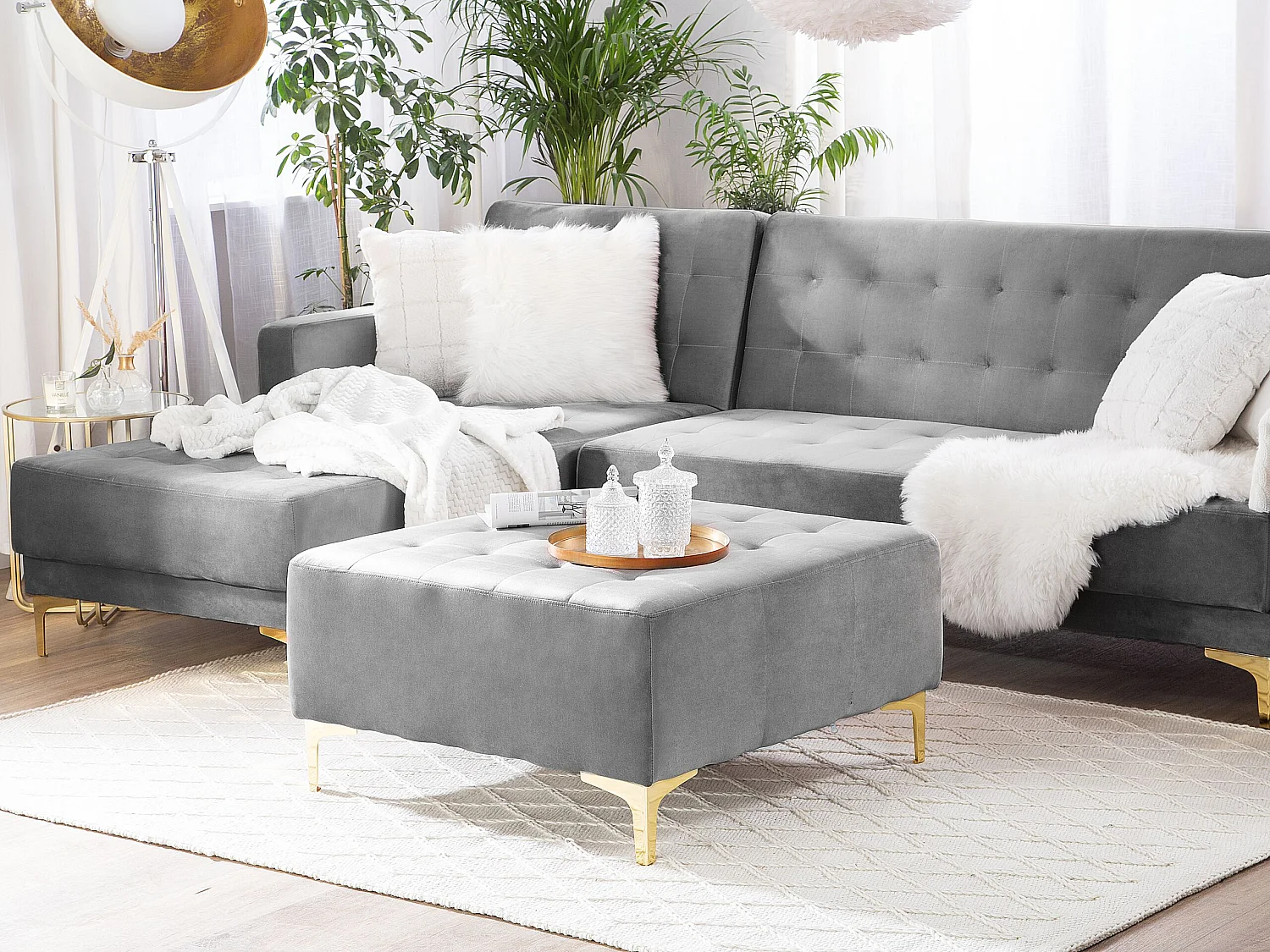 Ottoman ABERDEEN Velours Gris