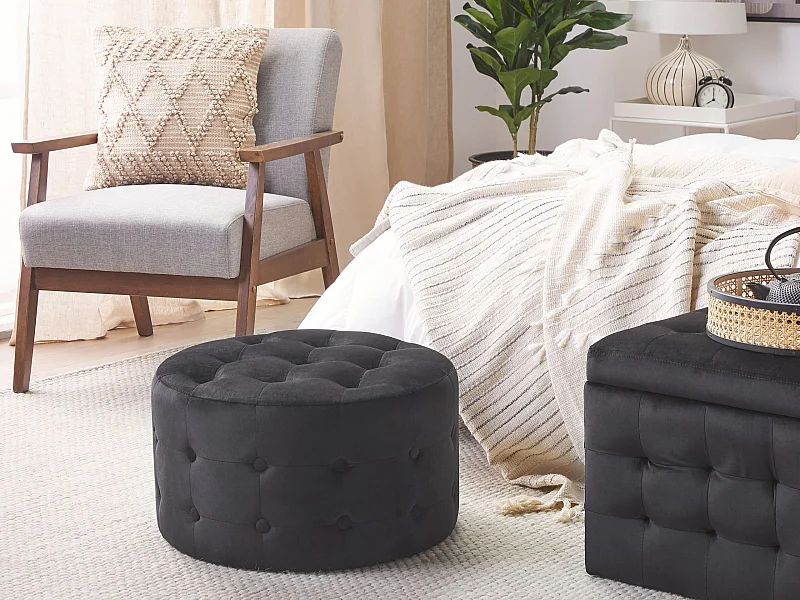 Pouf TAMPA Velluto Nero 55 cm 55 cm 30 cm