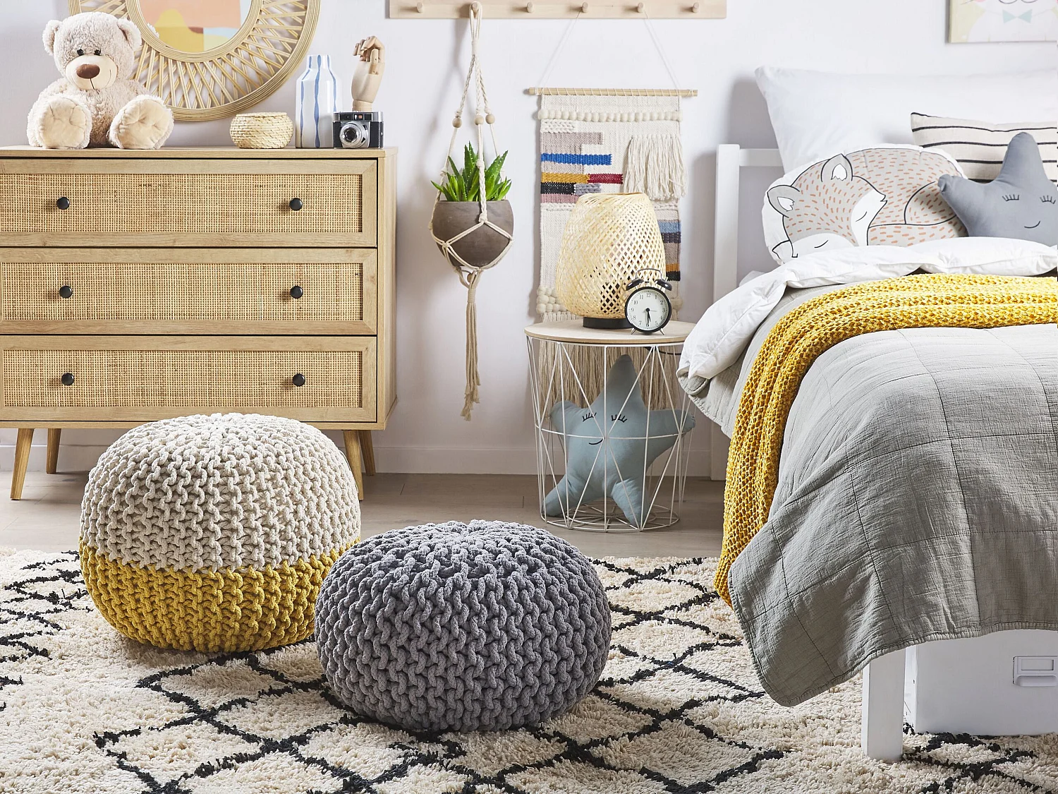 Pouf CONRAD Coton Gris 40 cm 40 cm 25 cm