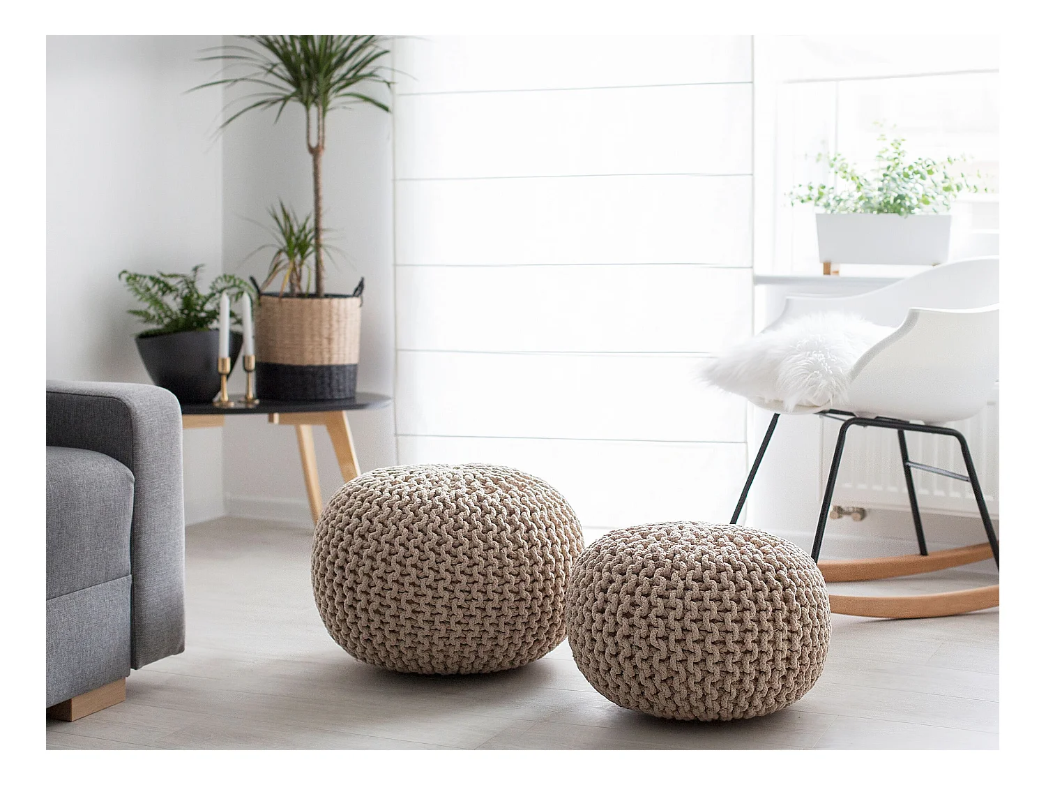 Poef CONRAD Katoen Lichtbeige 40 cm 40 cm 25 cm