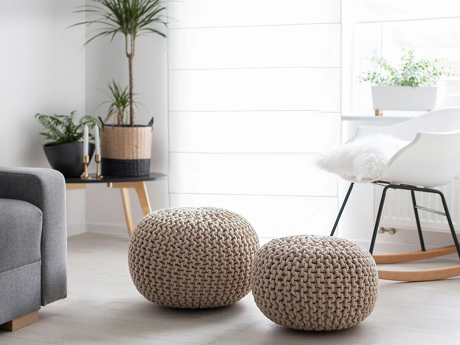 Pouf CONRAD Coton Beige clair 40 cm 40 cm 25 cm