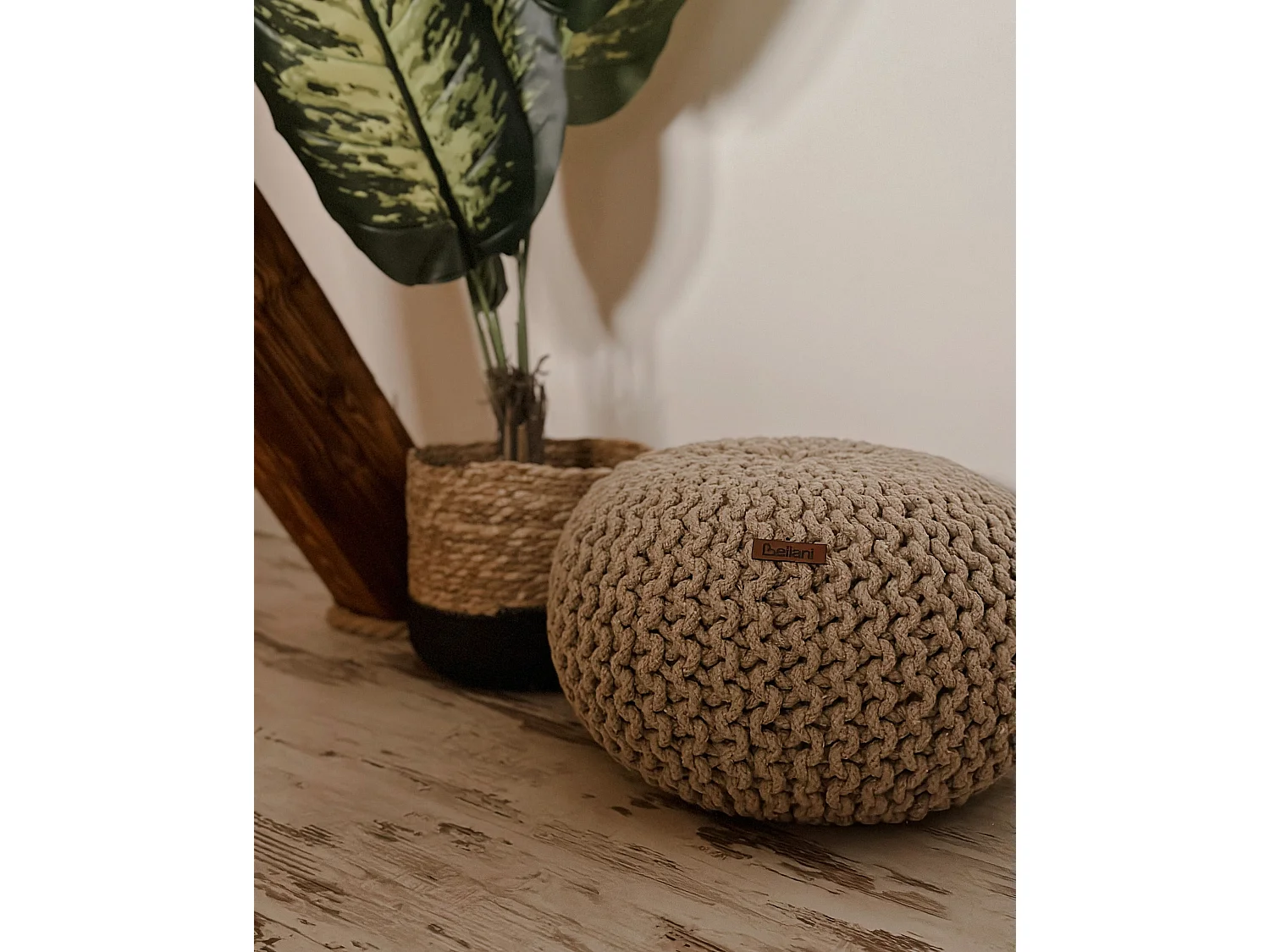 Pouf CONRAD Coton Beige clair 40 cm 40 cm 25 cm