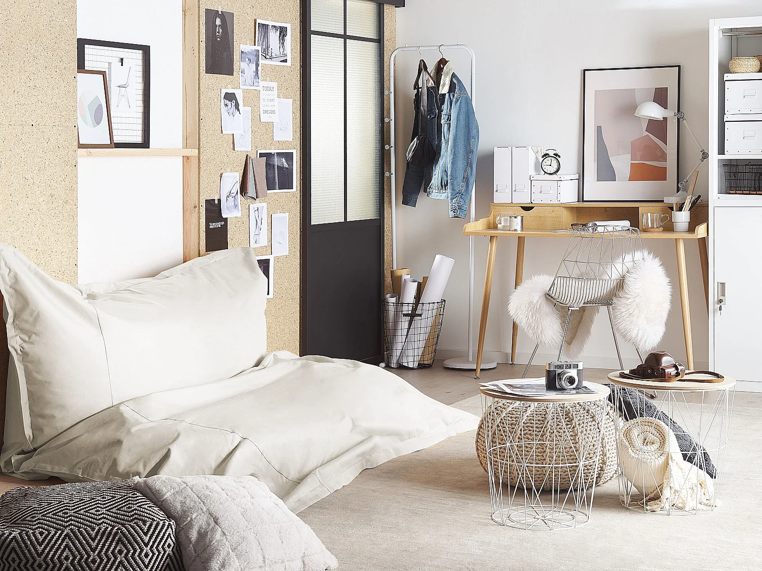 Pufe 600 L FUZZY 180 cm 230 cm Branco creme