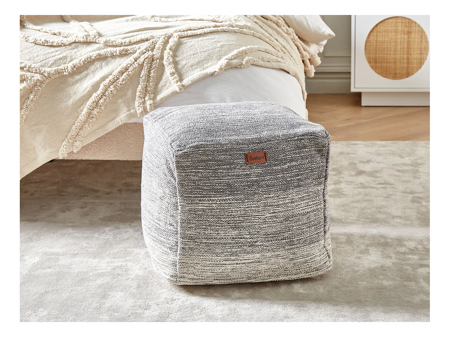 Pouf Sitzpouf Fußstütze Baumwolle hellgrau modern Hirri