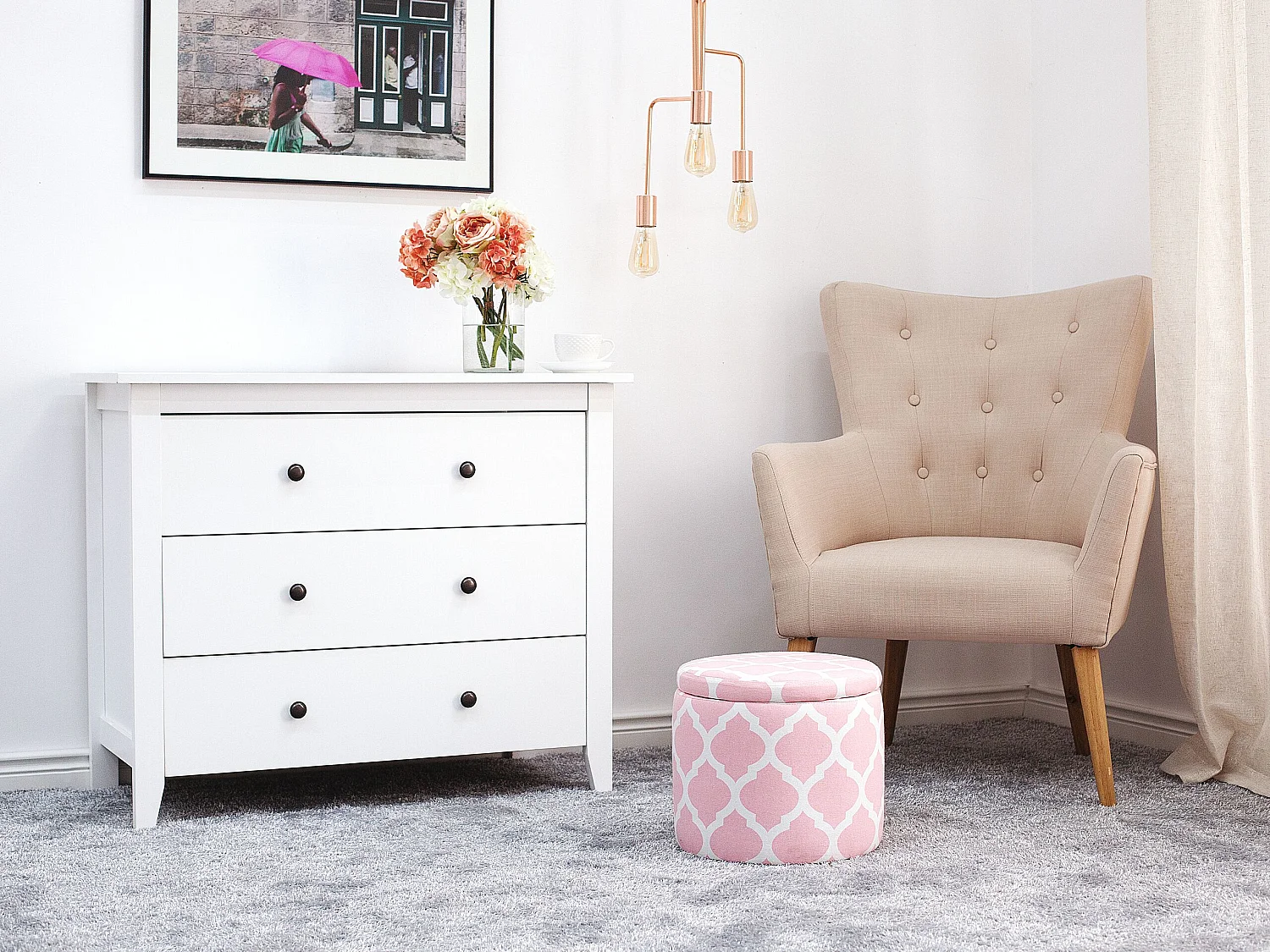Pouf de rangement TUNICA Coton Rose