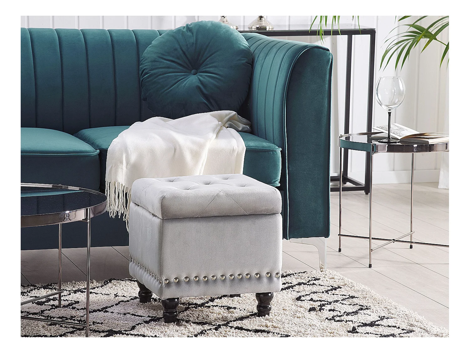 Poef met opbergruimte LORETTO Fluweel Lichtgrijs 37 cm 37 cm 40 cm