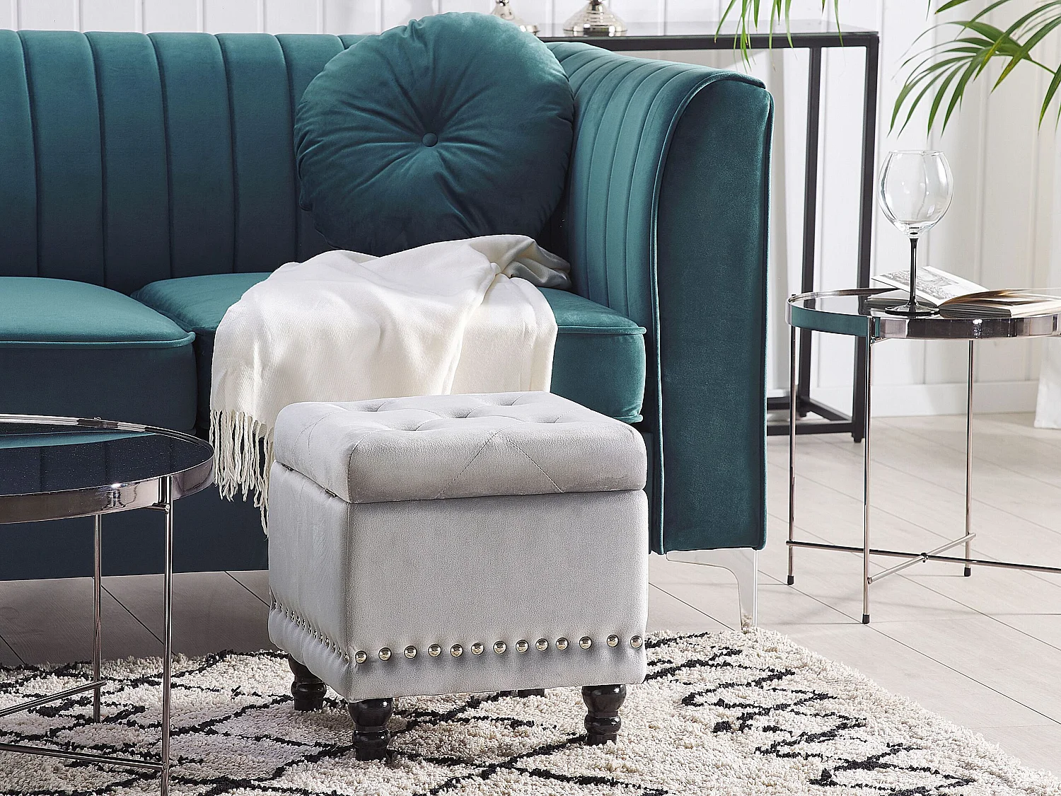 Pouf contenitore LORETTO Velluto Grigio chiaro 37 cm 37 cm 40 cm