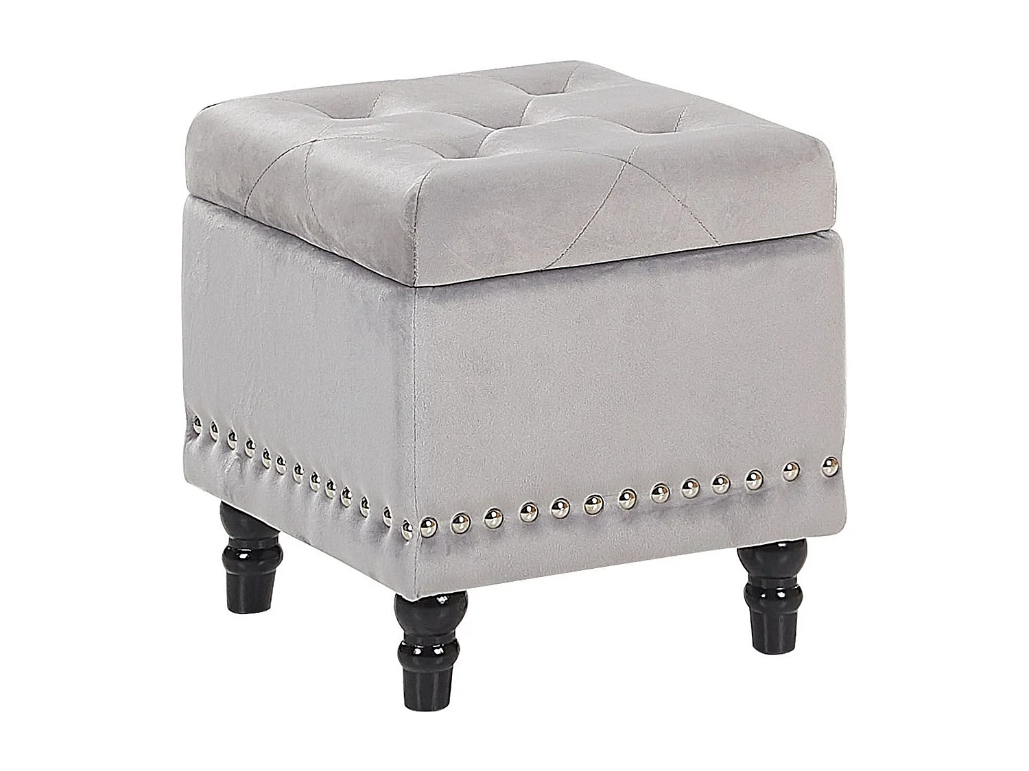 Hocker mit Stauraum und Nieten quadratisch Samt hellgrau Glamour Look Loretto