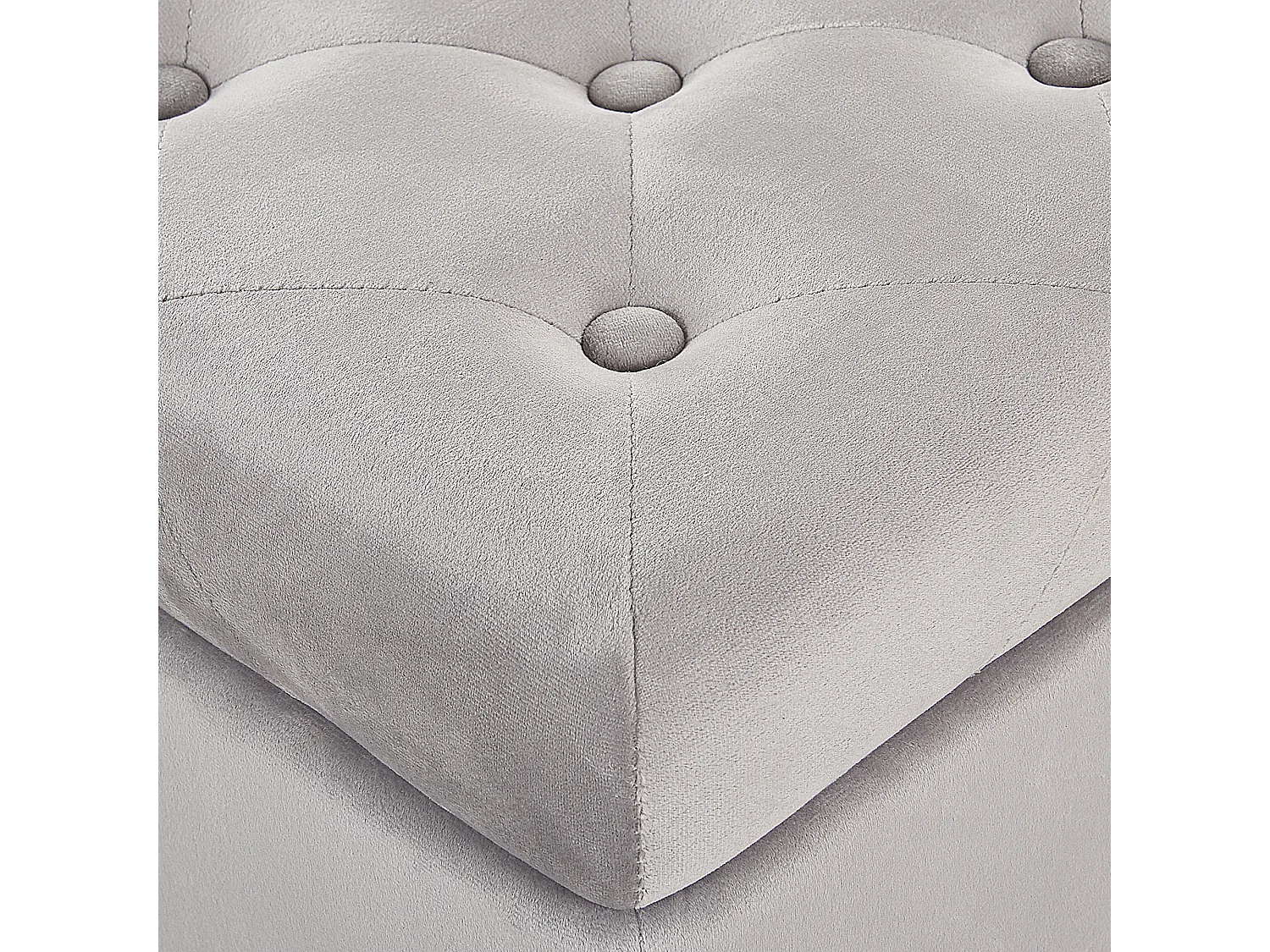 Hocker mit Stauraum und Nieten quadratisch Samt hellgrau Glamour Look Loretto