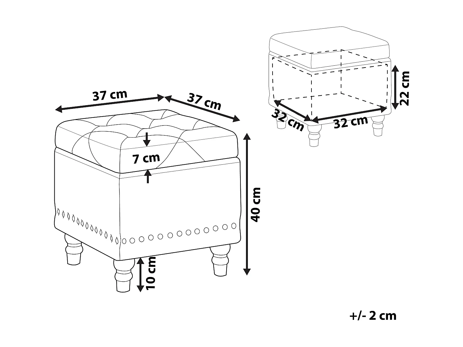 Pouf contenitore LORETTO Velluto Grigio chiaro 37 cm 37 cm 40 cm
