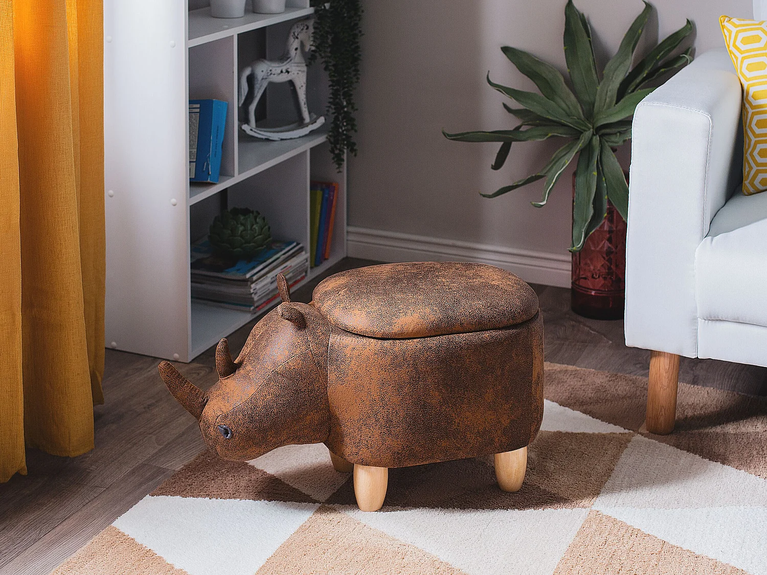 Tabouret de rangement animal RHINO Cuir PU Marron clair