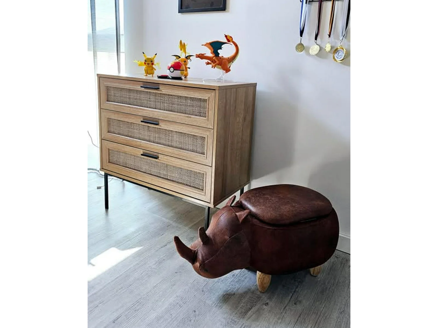Tabouret de rangement animal RHINO Cuir PU Marron clair
