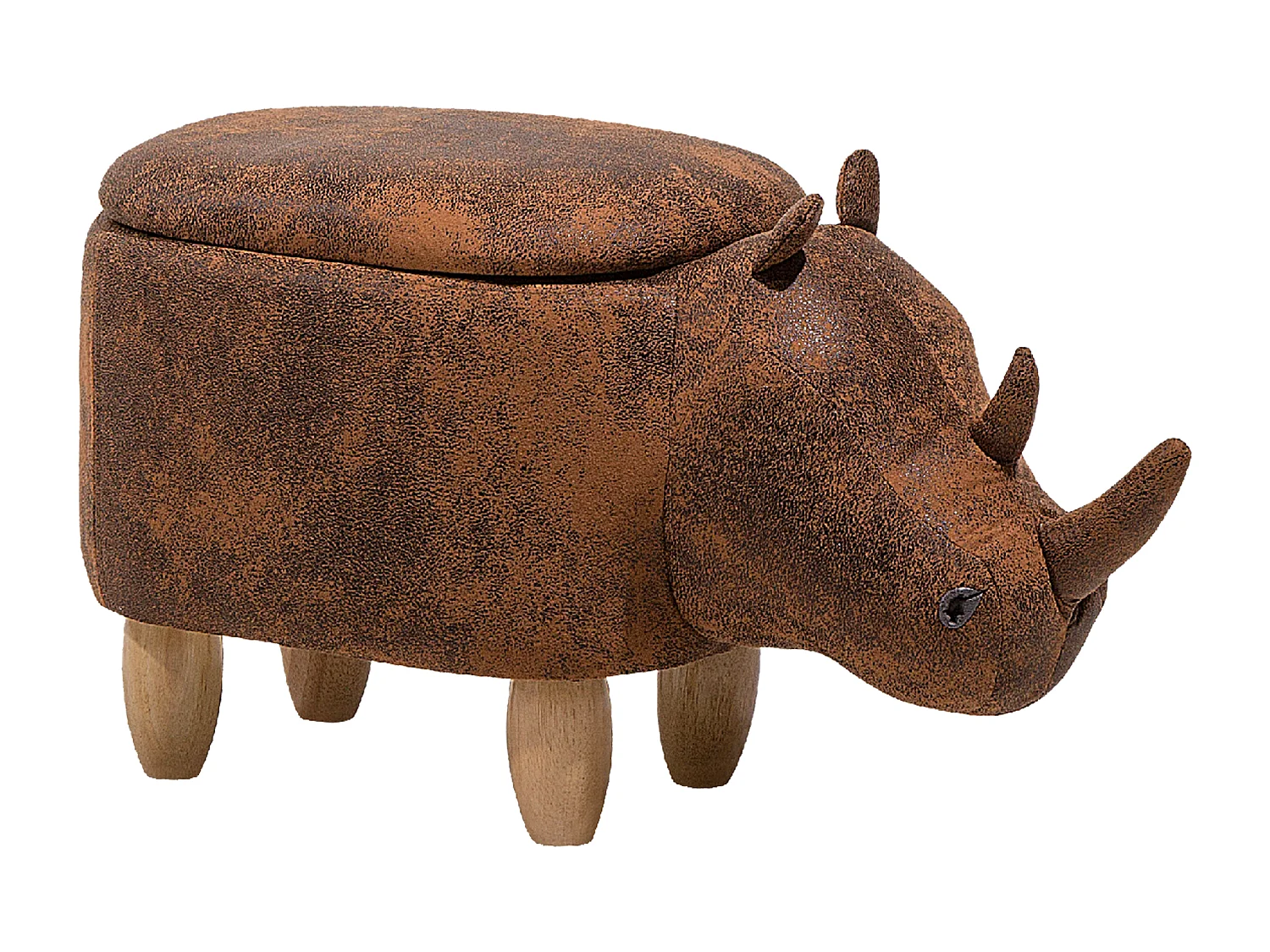Tabouret de rangement animal RHINO Cuir PU Marron clair Rhinocéros