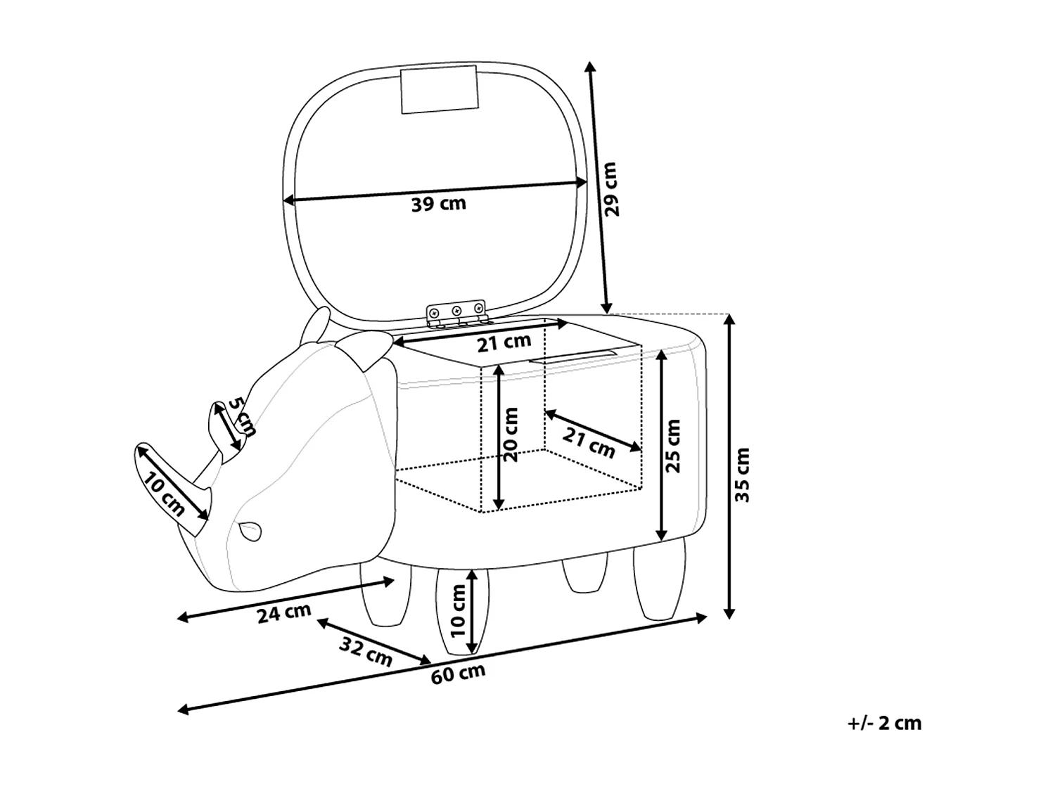 Tabouret de rangement animal RHINO Cuir PU Marron clair Rhinocéros