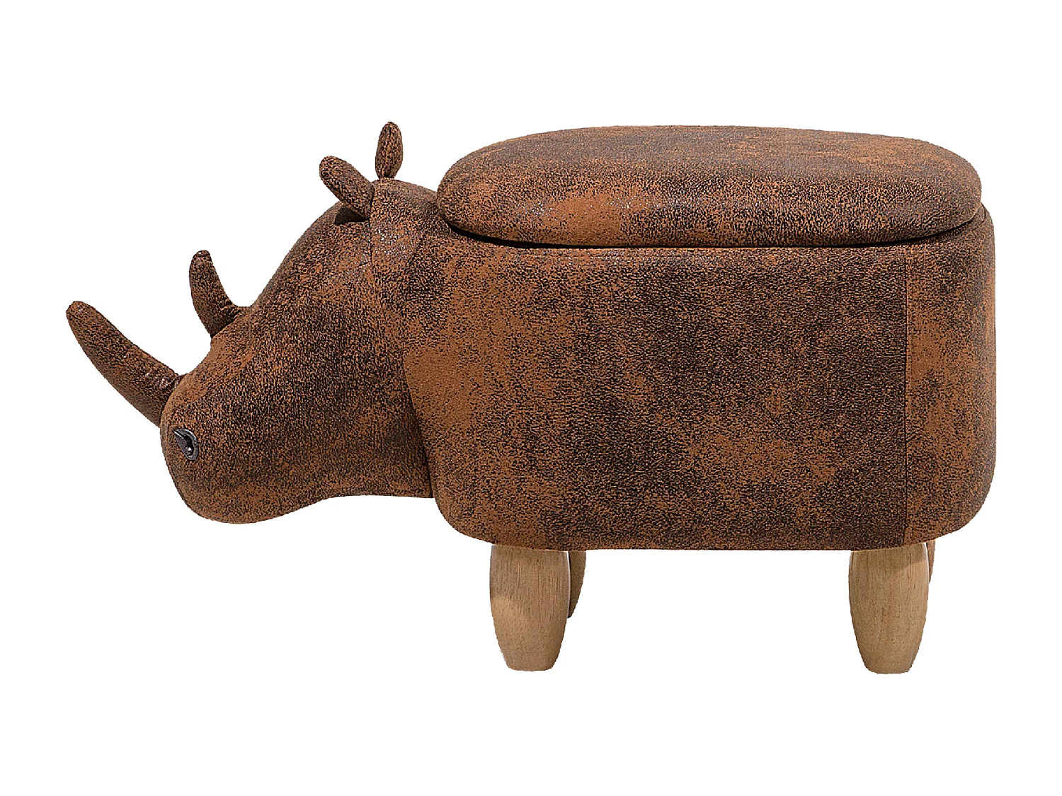 Tabouret de rangement animal RHINO Cuir PU Marron clair Rhinocéros