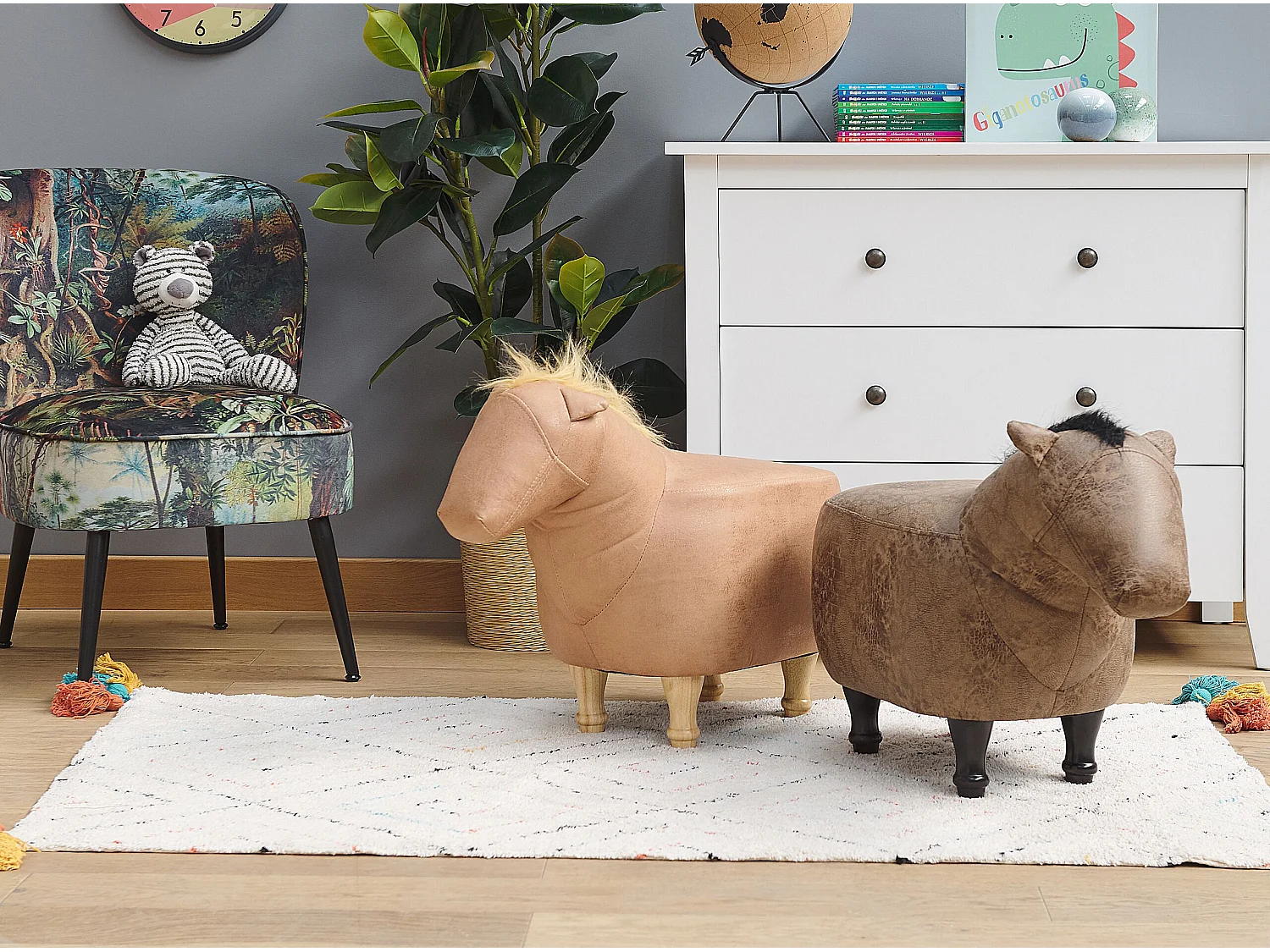 Tabouret animal HORSE Cuir PU Marron clair