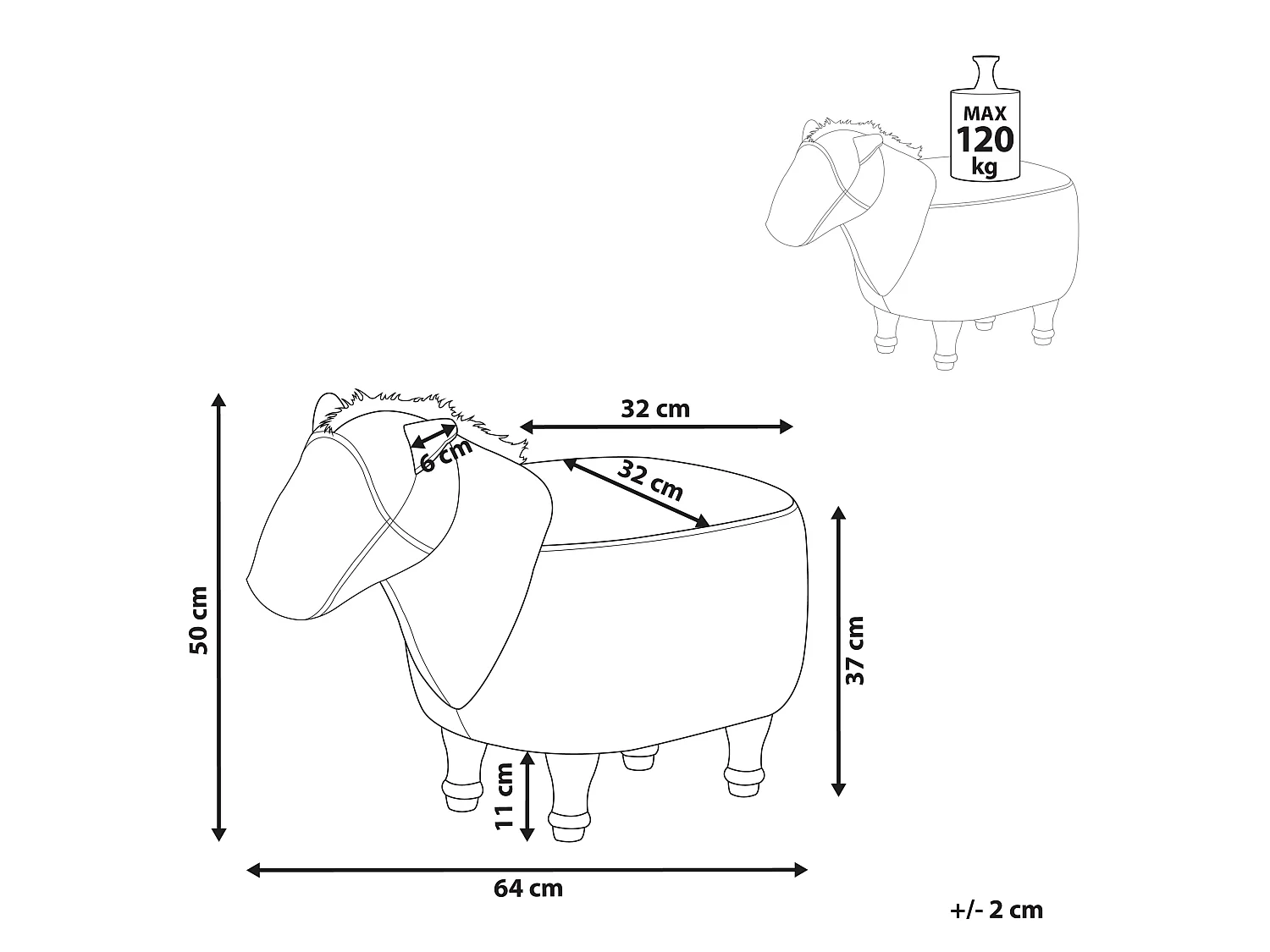 Tierhocker HORSE Kunstleder Hellbraun