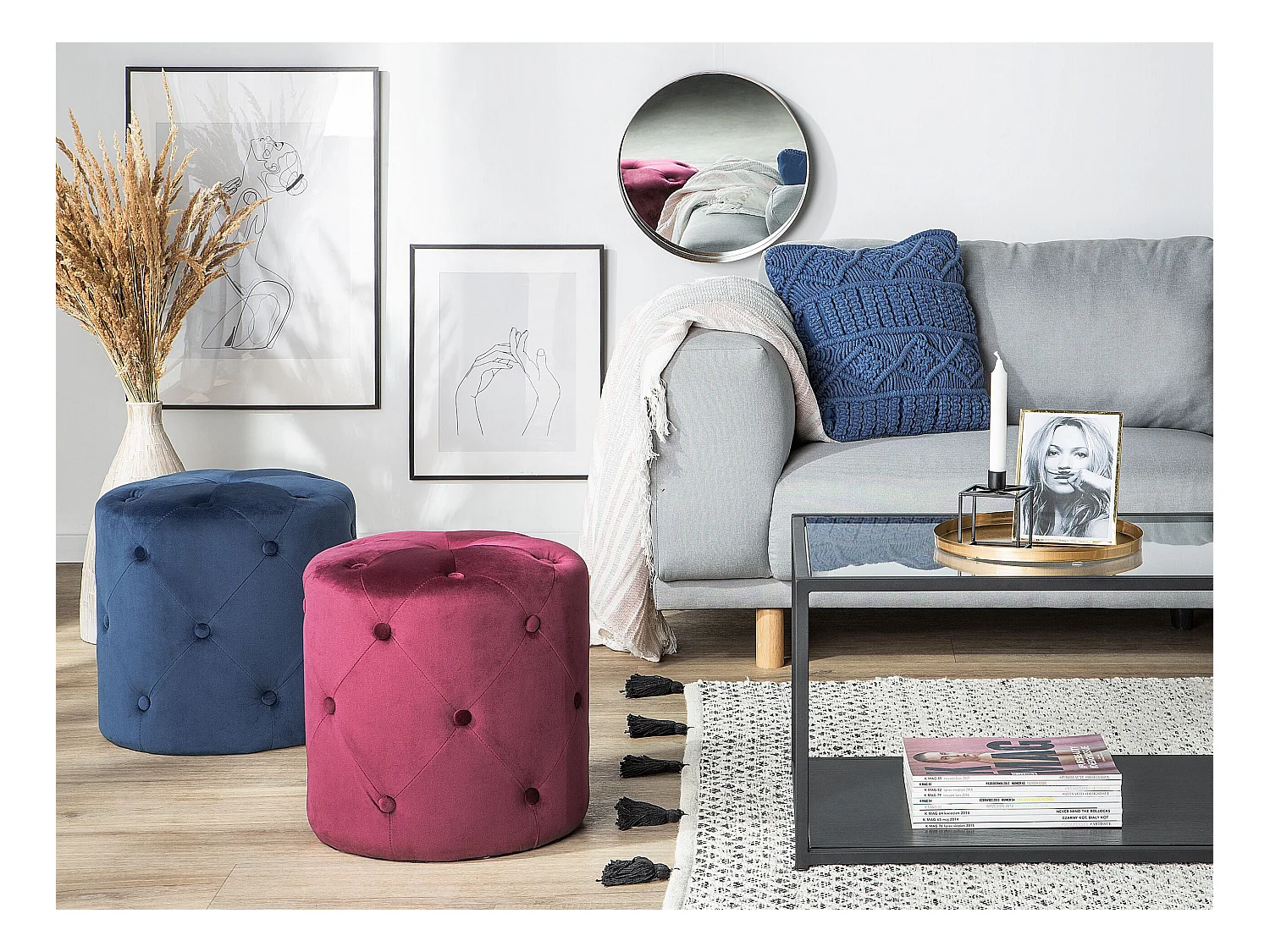 Puf COROLLA Welur Ciemnoniebieski 40 cm 40 cm 40 cm