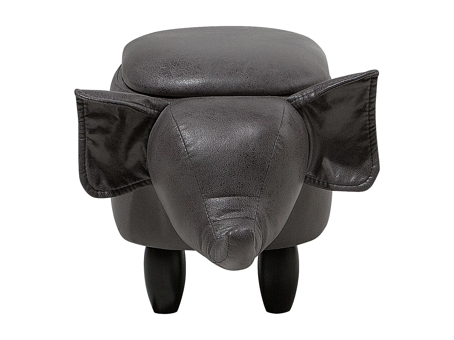 Hocker Elefant für Kinder Kunstleder grau mit Deckel Stauraum Holzbeine Elephant
