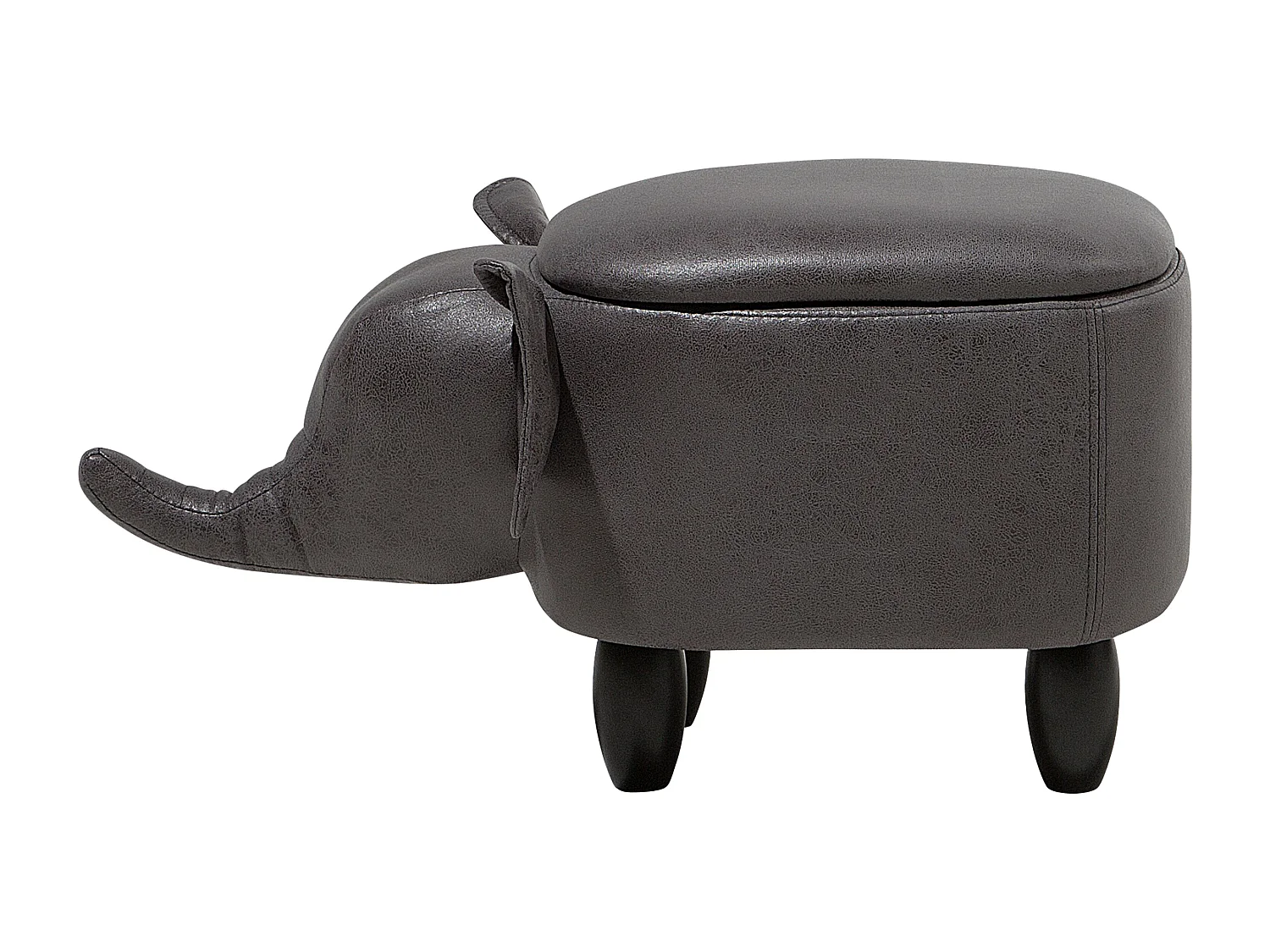 Hocker Elefant für Kinder Kunstleder grau mit Deckel Stauraum Holzbeine Elephant