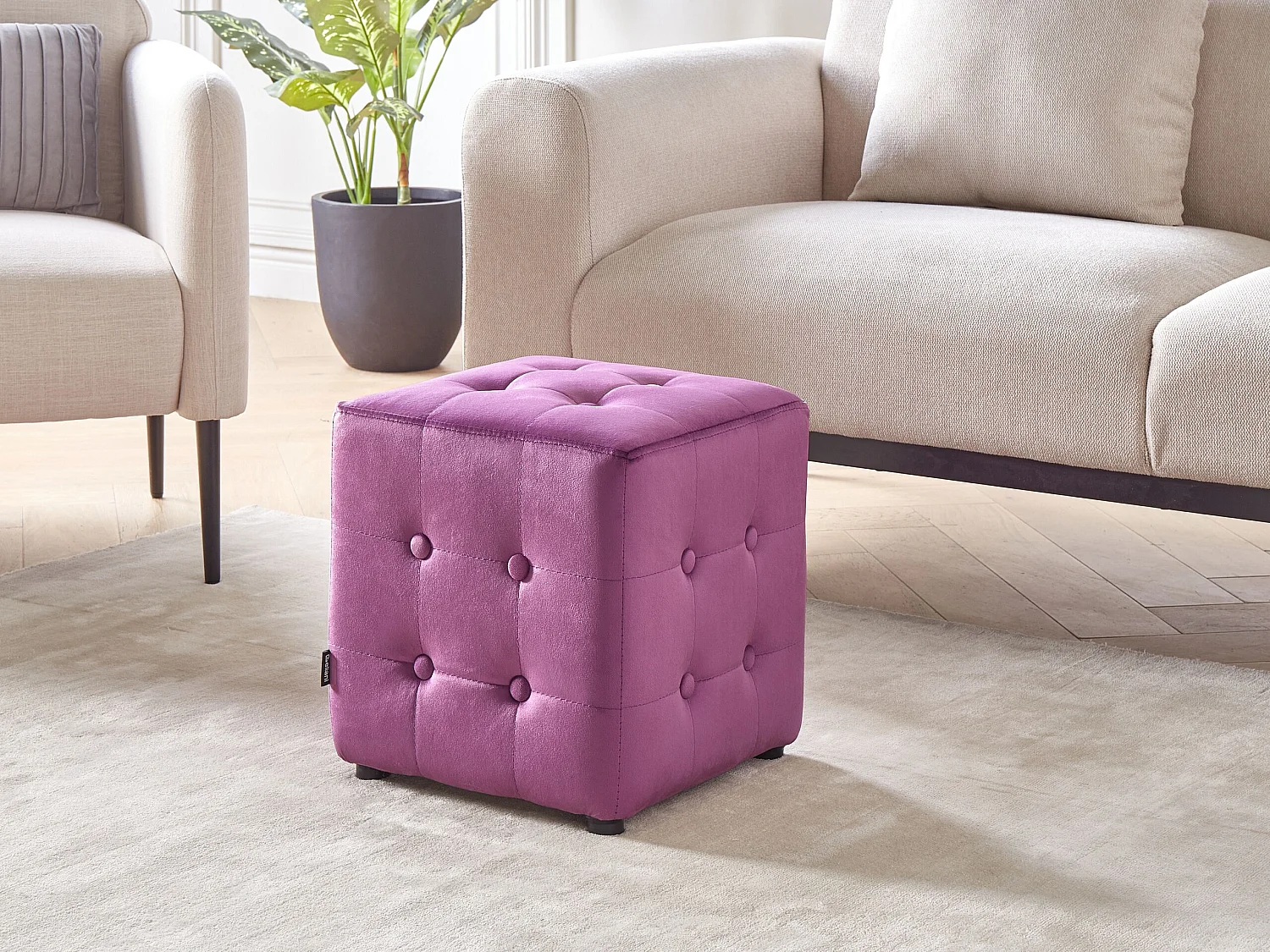 Pouf WISCONSIN Velours Pourpre 36 cm 36 cm 39 cm