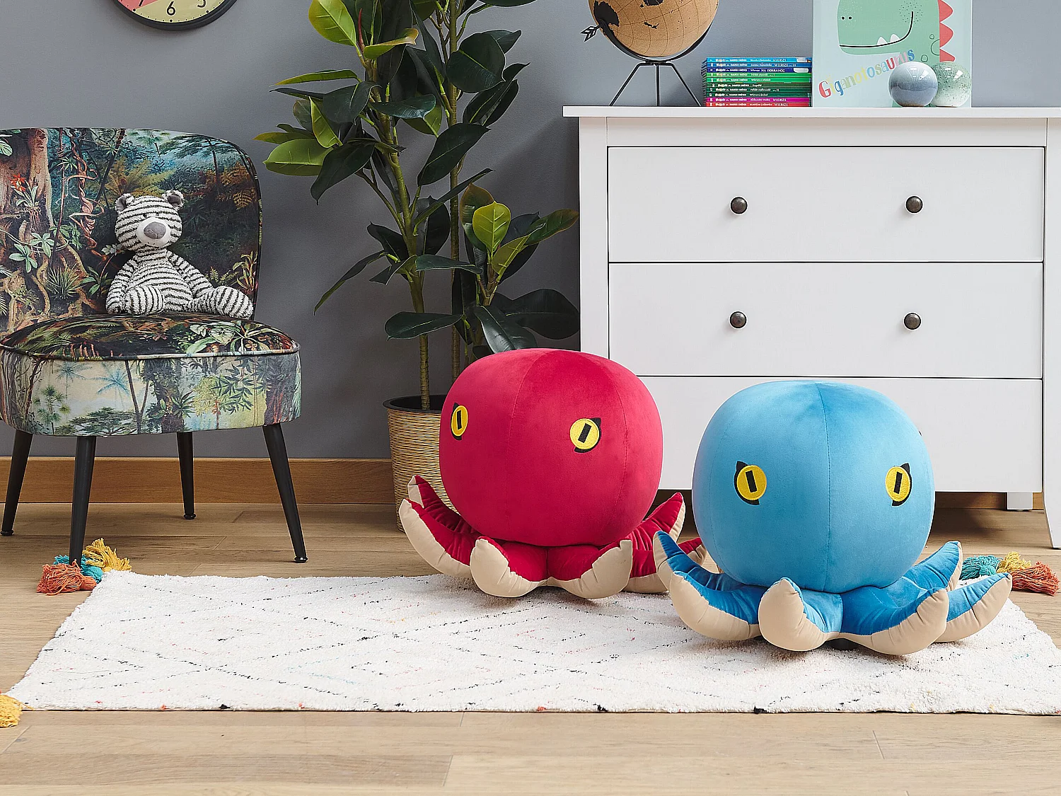 Poef fluweel rood OCTOPUS