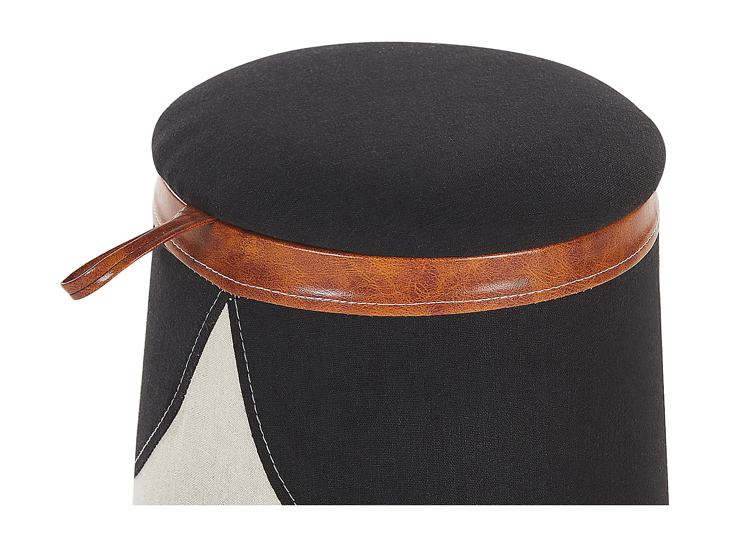 Kinderhocker Polsterbezug beige rund mit Stauraum Indianer-Design Apache