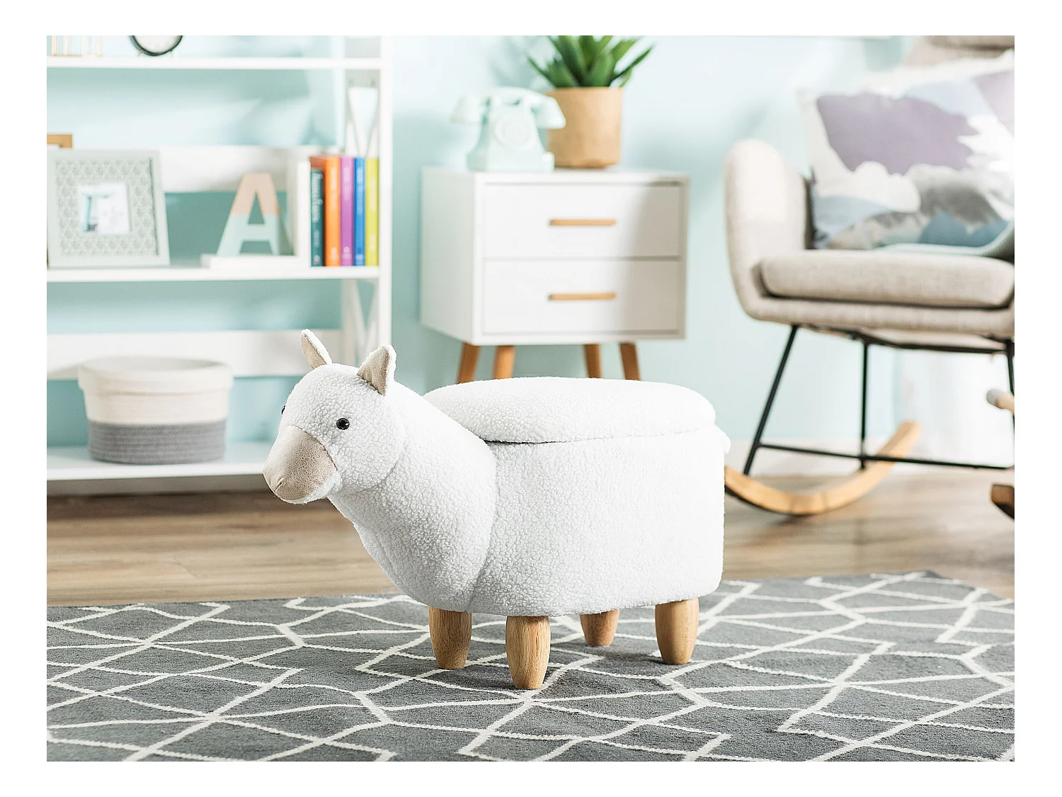 Pufa zwierzak ze schowkiem biała ALPACA