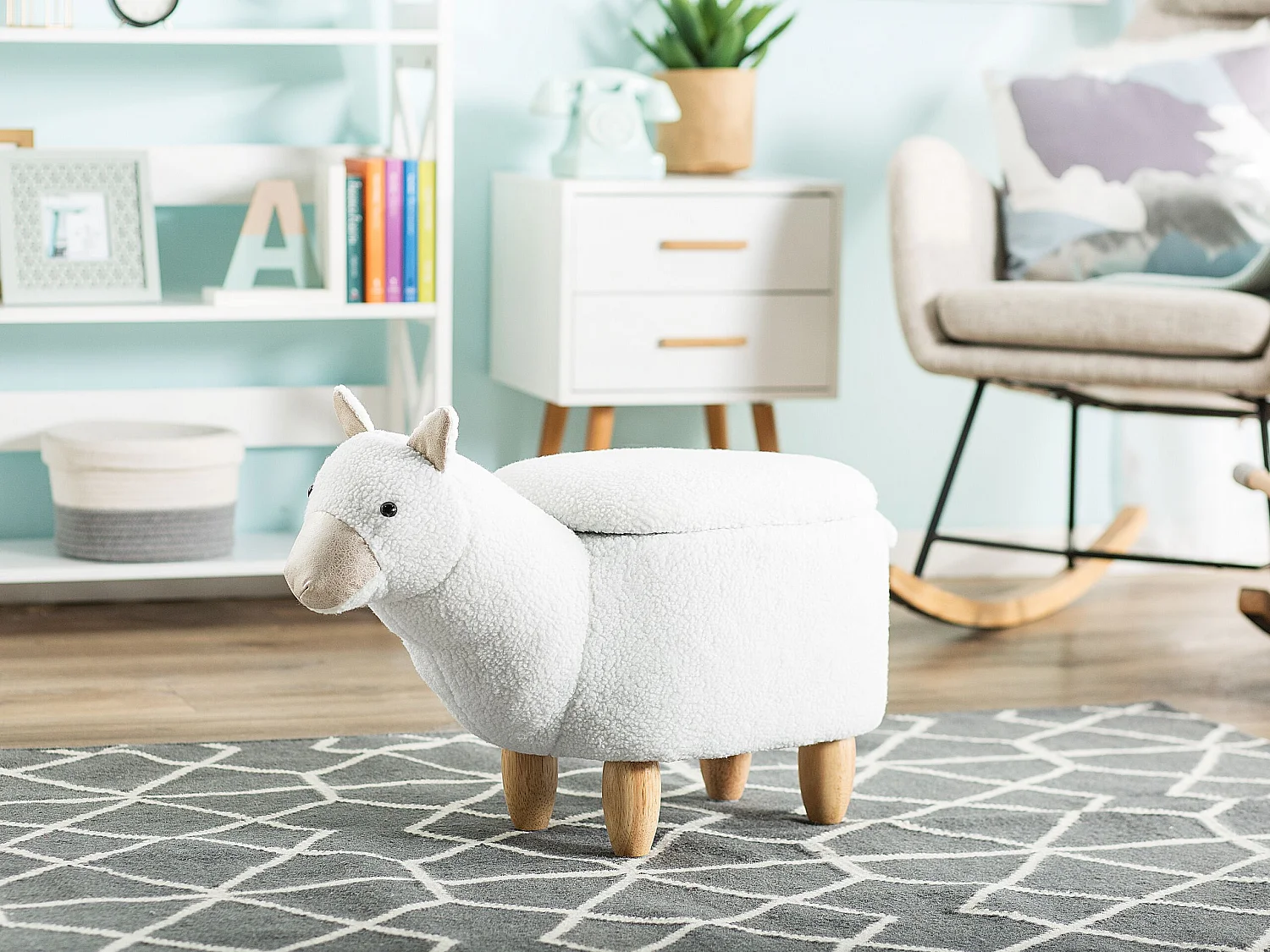 Tabouret de rangement animal ALPACA Tissu Blanc