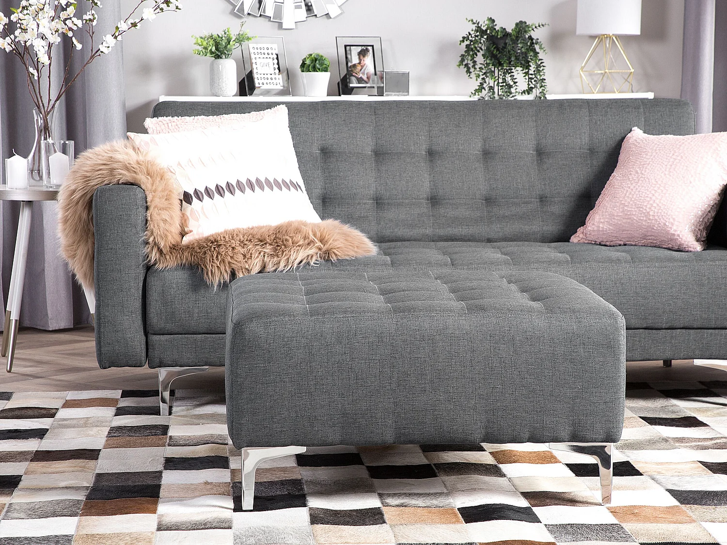 Repousa-pés ABERDEEN Tecido Cinzento claro