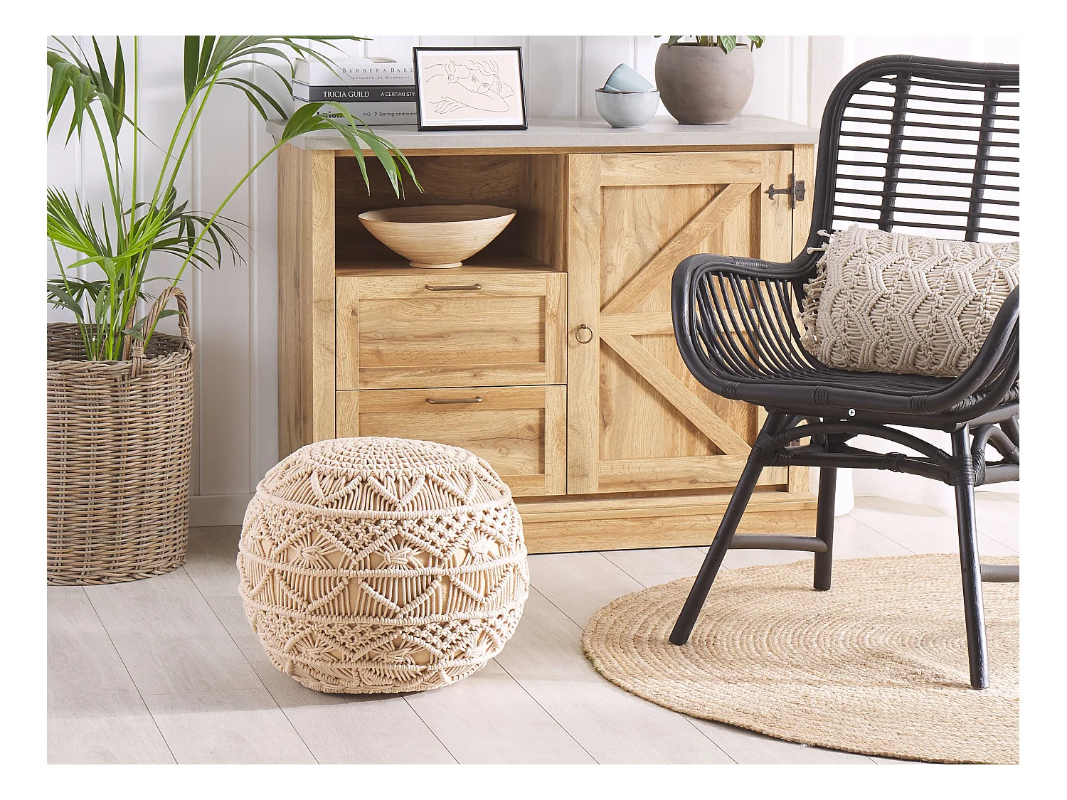 Puf Makrama KAYSERI Bawełna Beżowy 40 cm 40 cm 40 cm