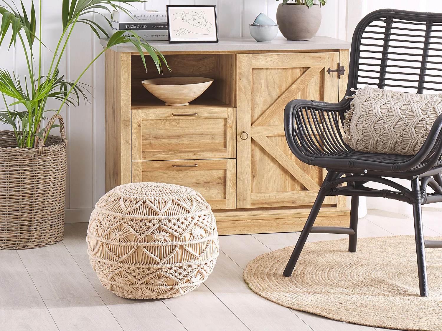 Pouf Macramé KAYSERI Coton Beige