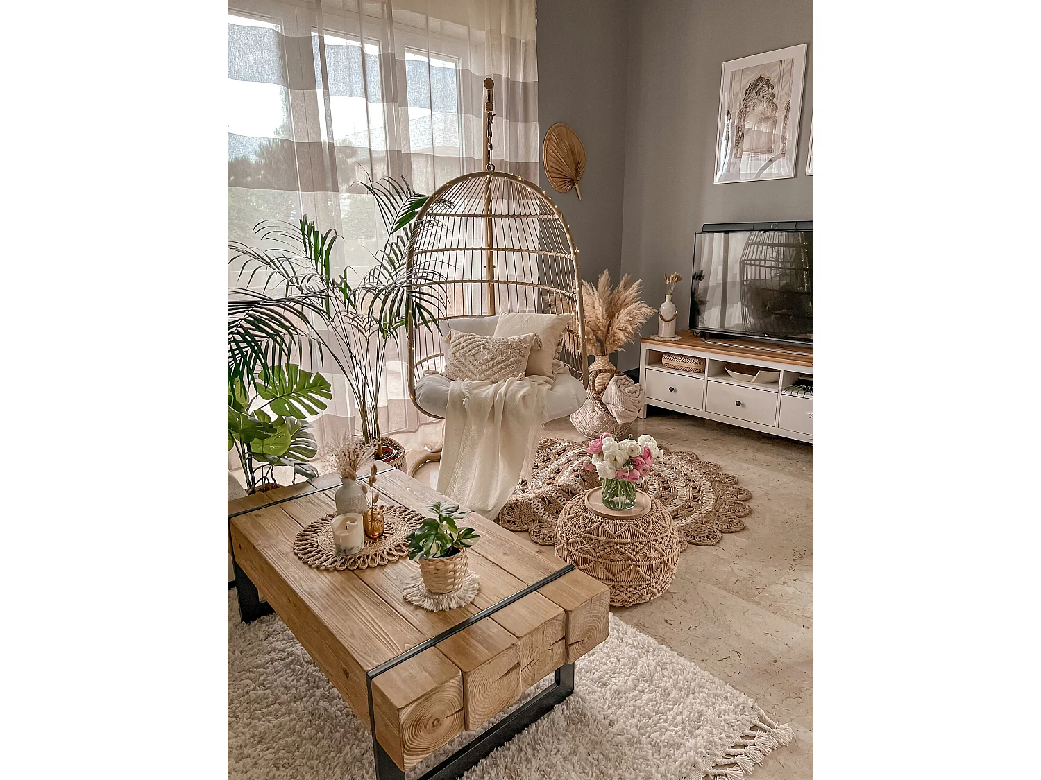 Pouf Macramé KAYSERI Coton Beige 40 cm 40 cm 40 cm